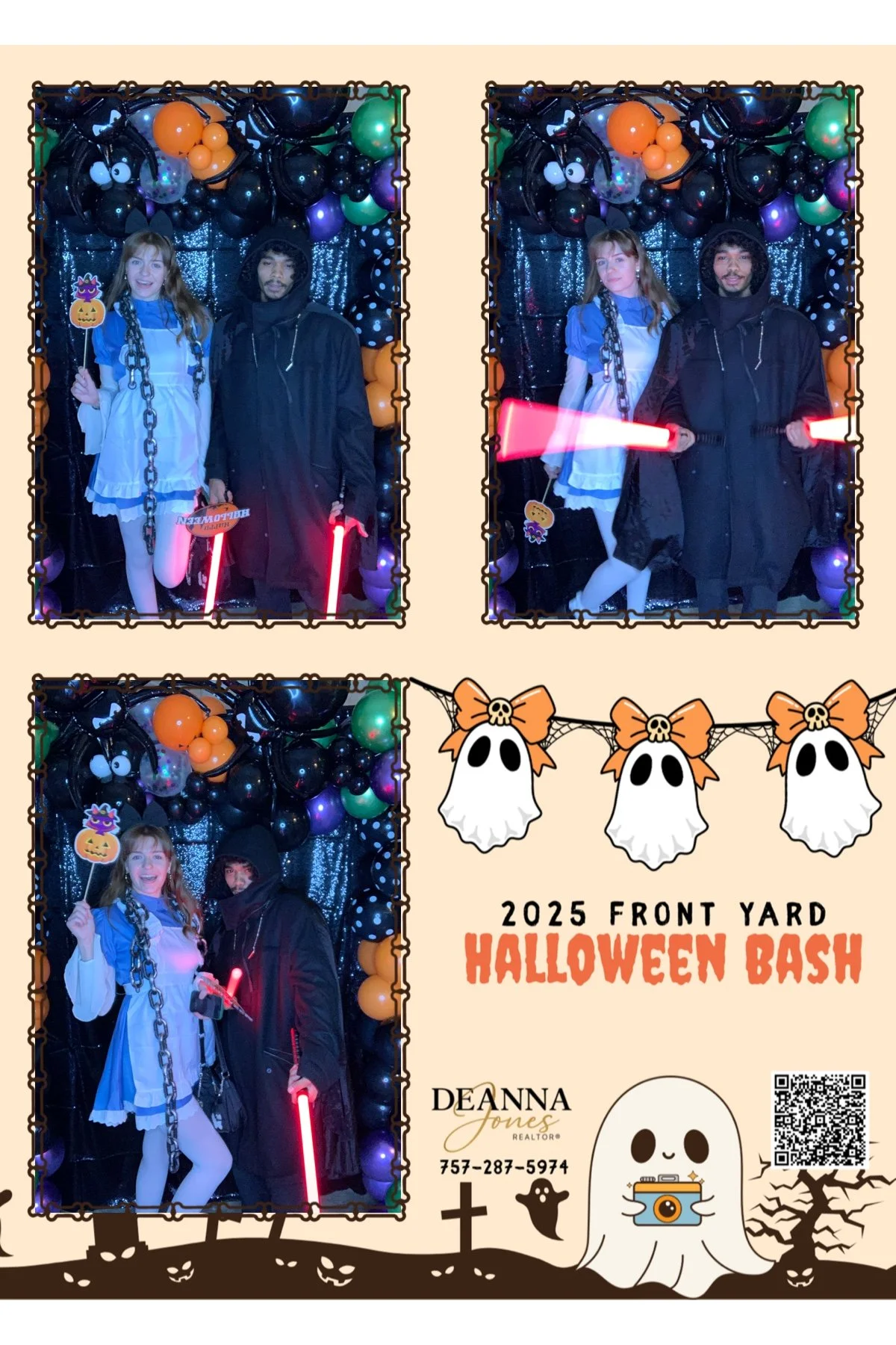 Honyes booth and Honyes Co Kasey Jones. Halloween photo with light sabers. 