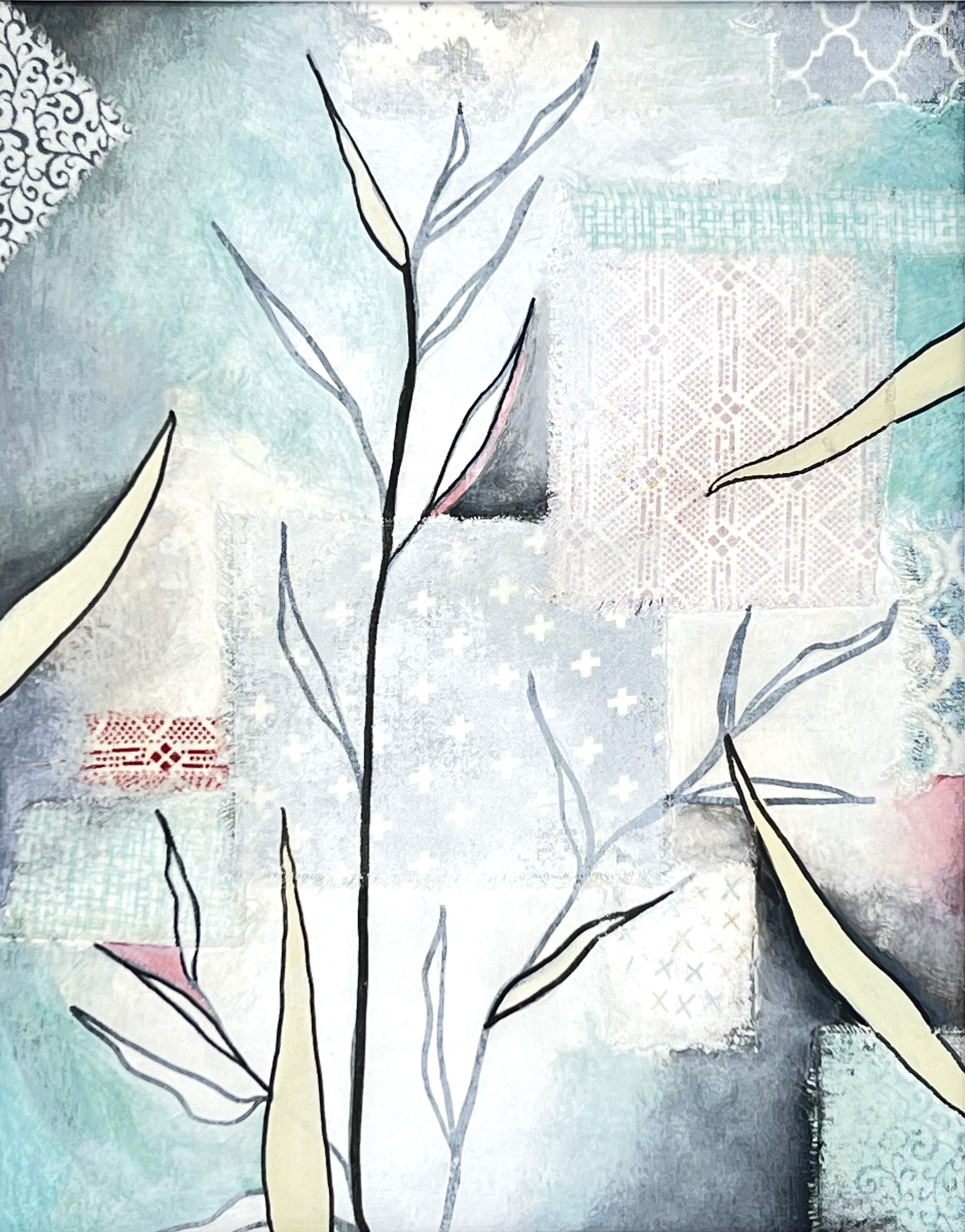 Tarragon -fabric, acrylic, charcoal, ink
8" x 10" available $300.00 framed