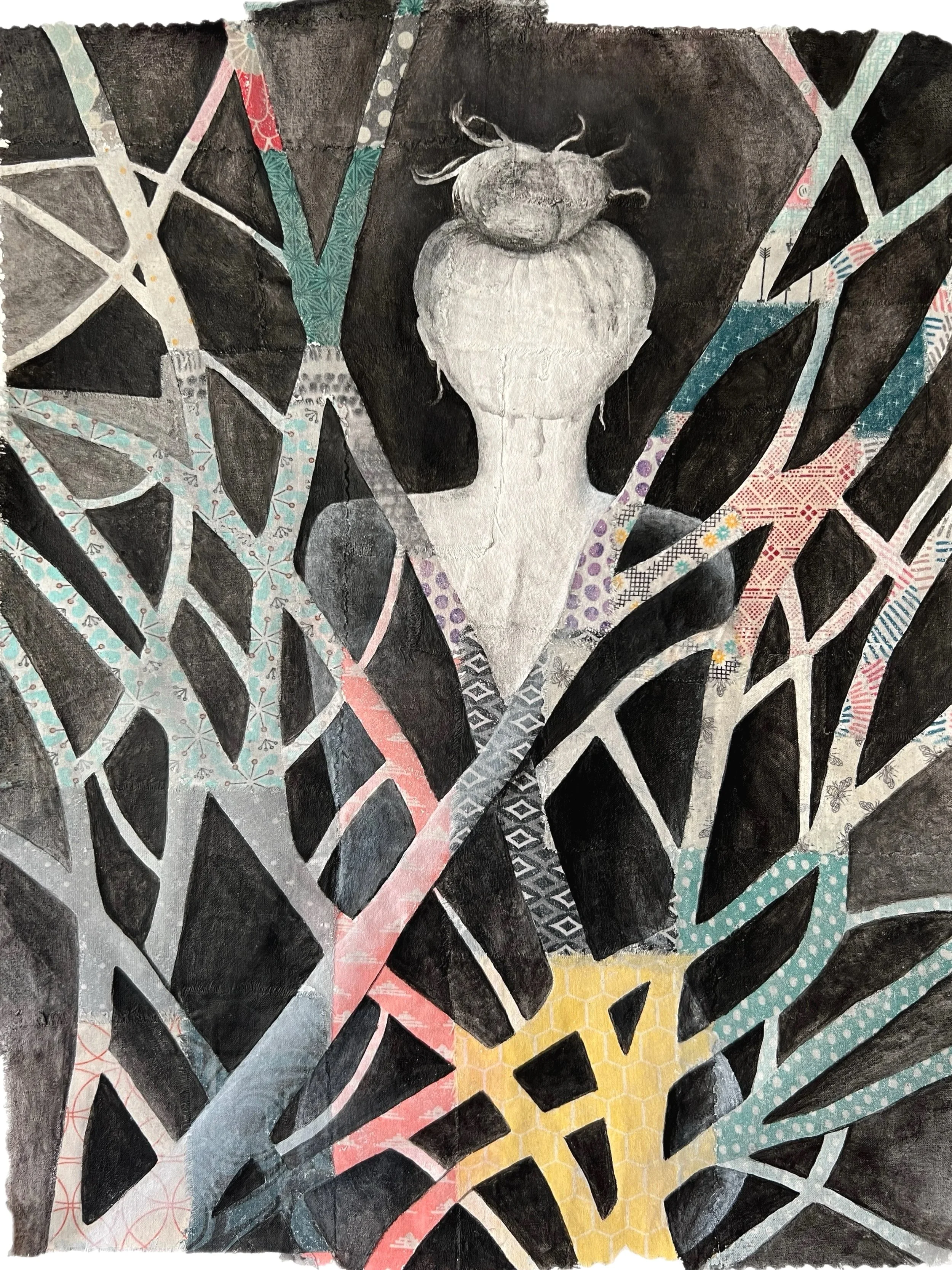 Meditation  -acrylic on fabric   
17"x13"                       available        $515.00 framed