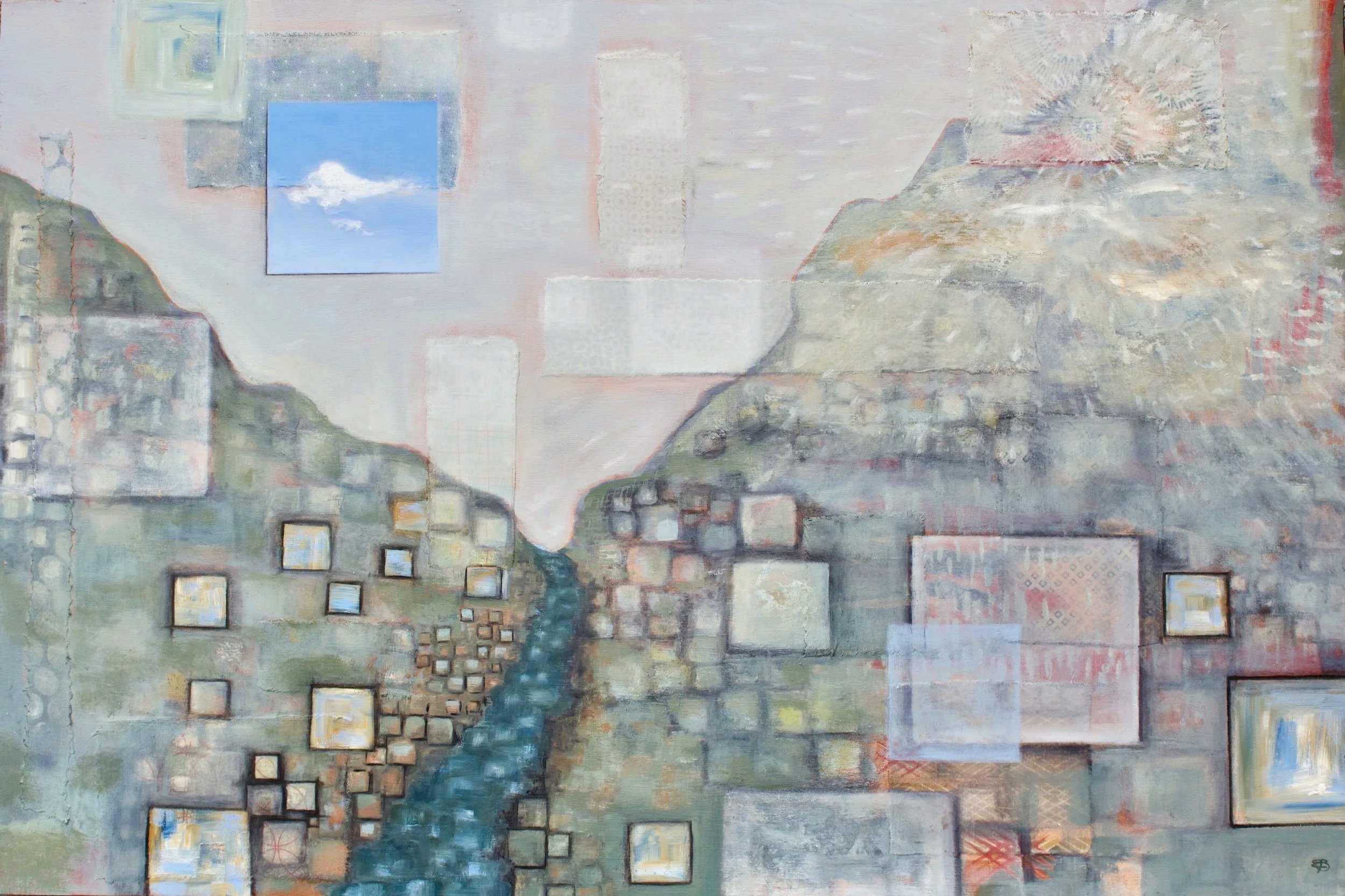 Come to Light -oil and fabric on cradled wood panel 
30" x 20"                       available       