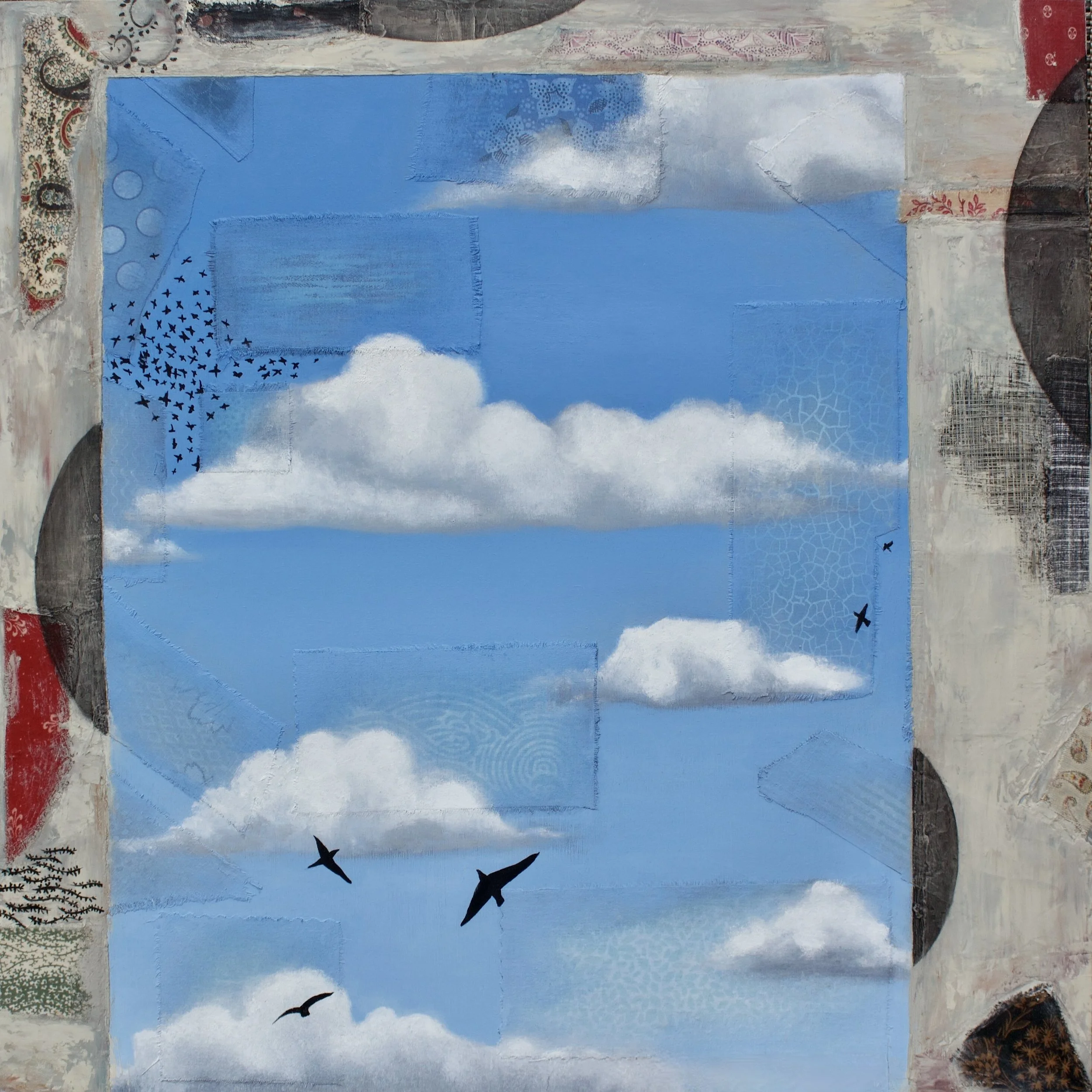 Beyond -oil, cold wax and fabric on cradled wood panel 
20" x 20"                       available       