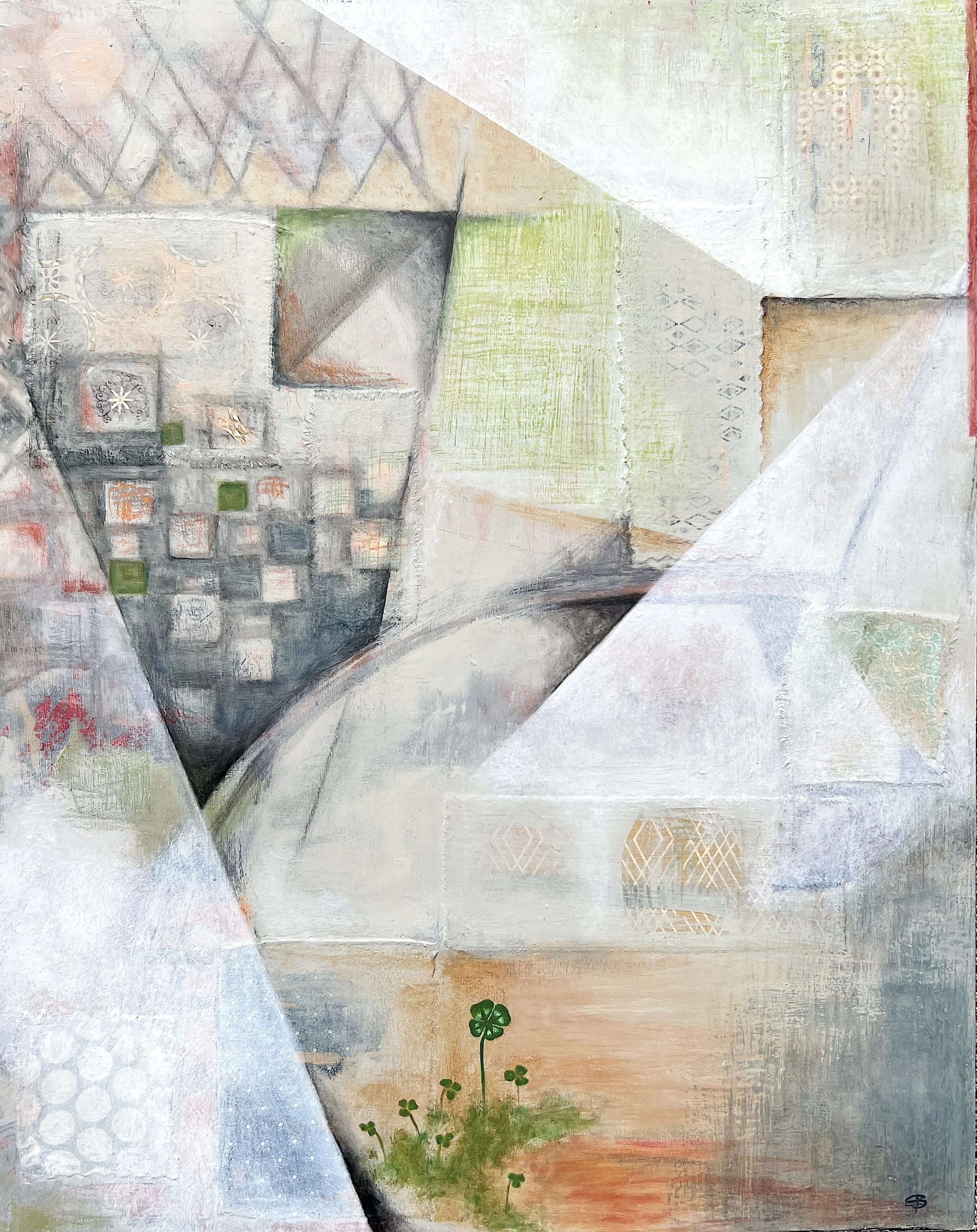 Bestowed -oil and fabric on cradled wood panel 
16" x 20"                       available       