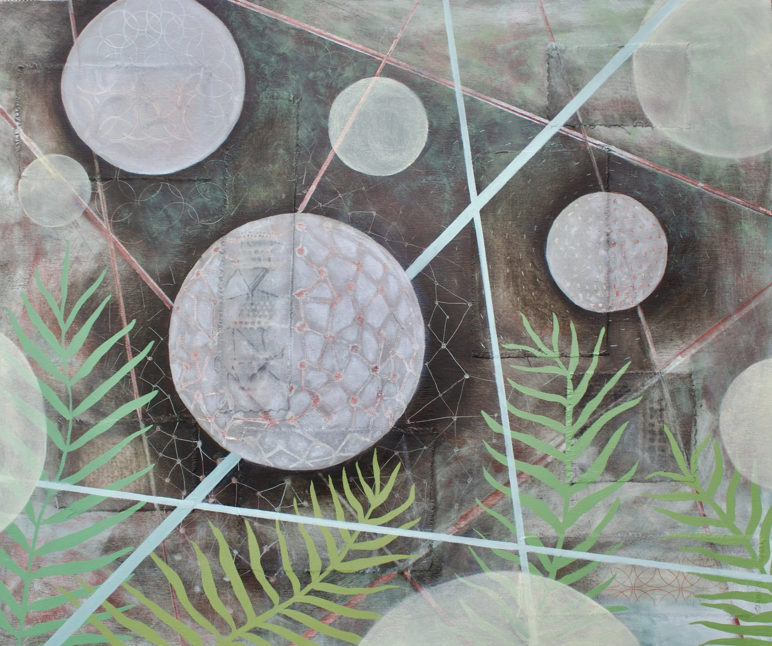 Night Garden -oil, cold wax and fabric on cradled wood panel 
24" x 20"                       available       