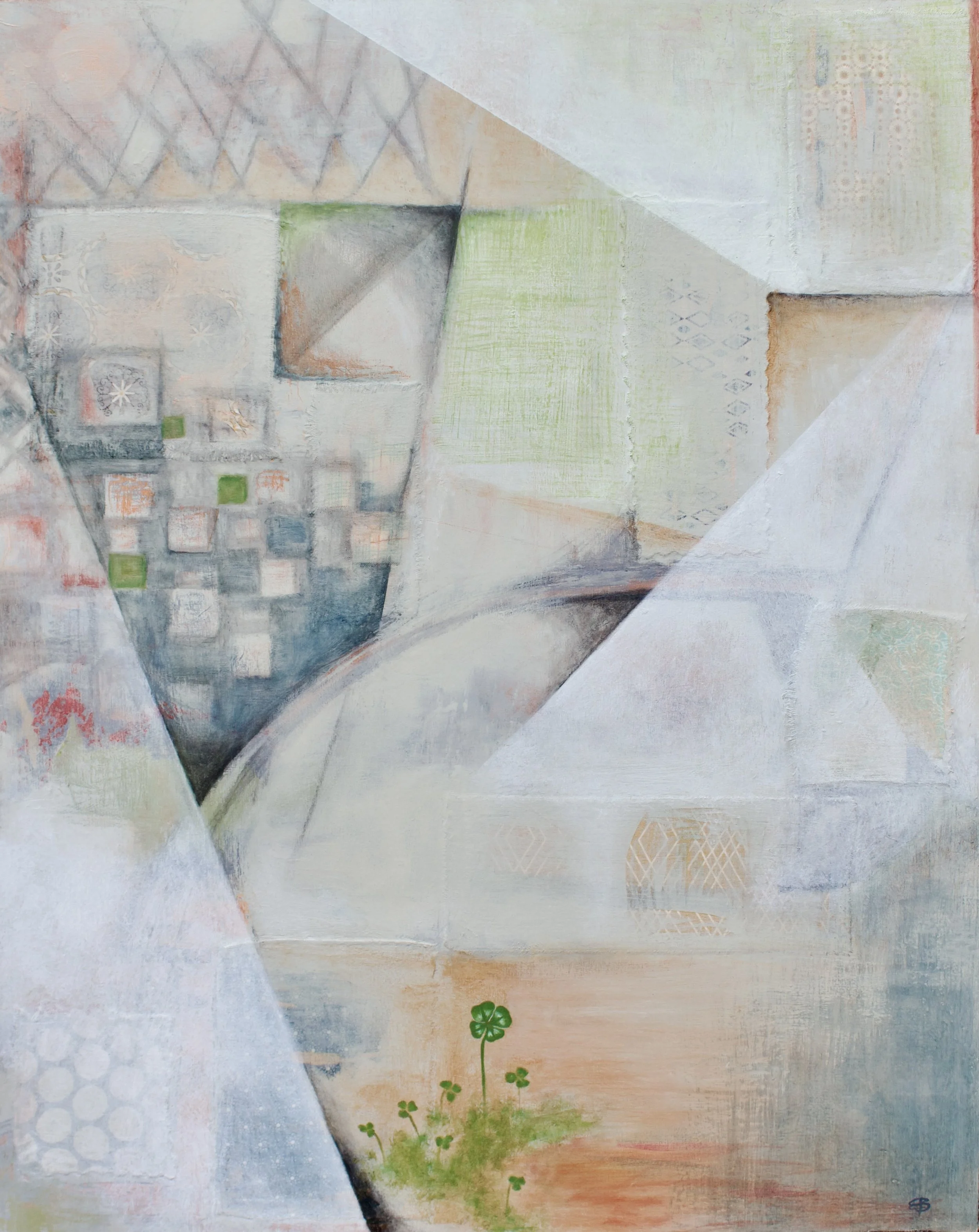Bestowed -oil and fabric on cradled wood panel 
16" x 20"                       available       