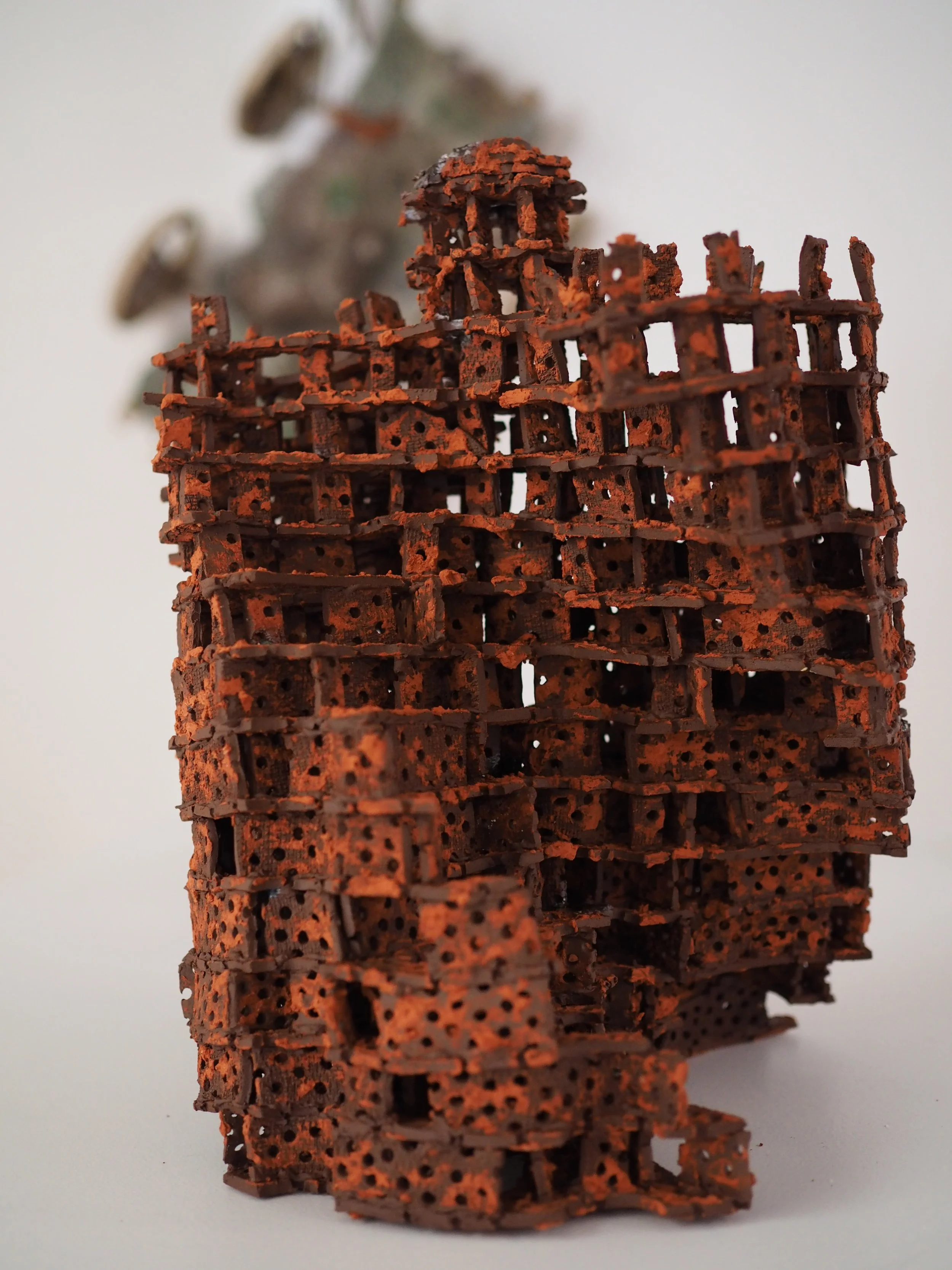 'Elegy for Tatlin', 2023
Ceramic, slips, glazes, found glass
320mm x 240mm