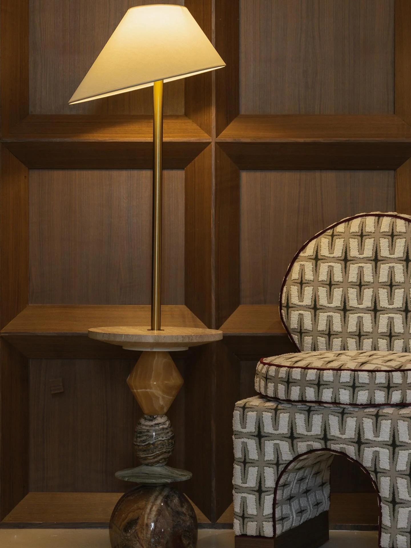 A T E L I E R  O N E - The Stacked Sonata Lamp composes geometry into rhythm &mdash; marble, brass and light moving in vertical harmony. At first glance, bold and architectural; at second, a quiet glow that softens the room.

More than illumination, 