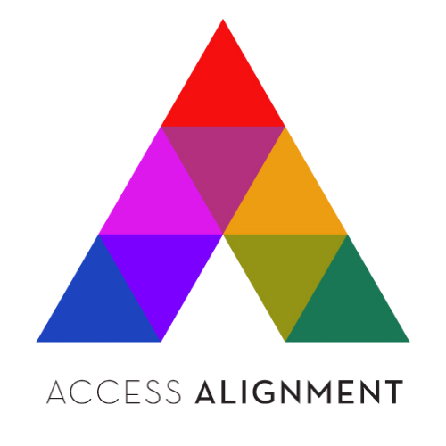 A colorful logo with the word 'ACCESS ALIGNMENT' below it.