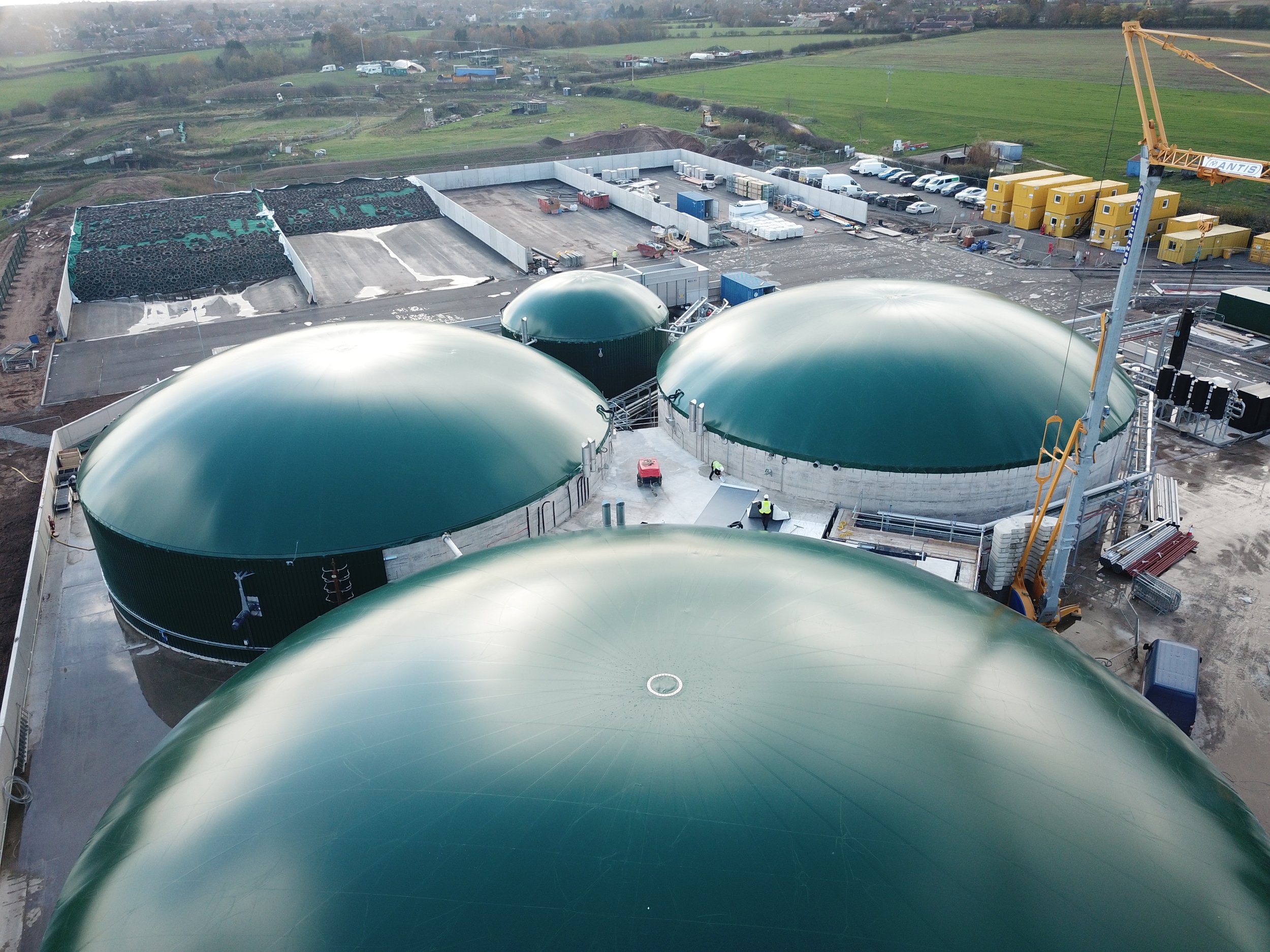 AD plant biofilters, 3 large green containers