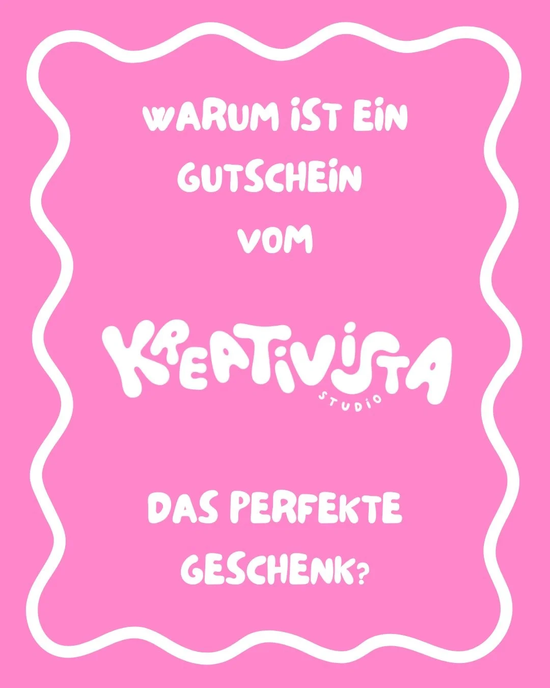 🎁Verschenke Kreativit&auml;t! 🎁

Auf der Suche nach einem besonderen Geschenk, das wirklich von Herzen kommt? 💝
Mit den Gutscheinen vom Kreativista Studio verschenkst du nicht nur ein Erlebnis &ndash; sondern wertvolle Zeit zum Abschalten, Inspira