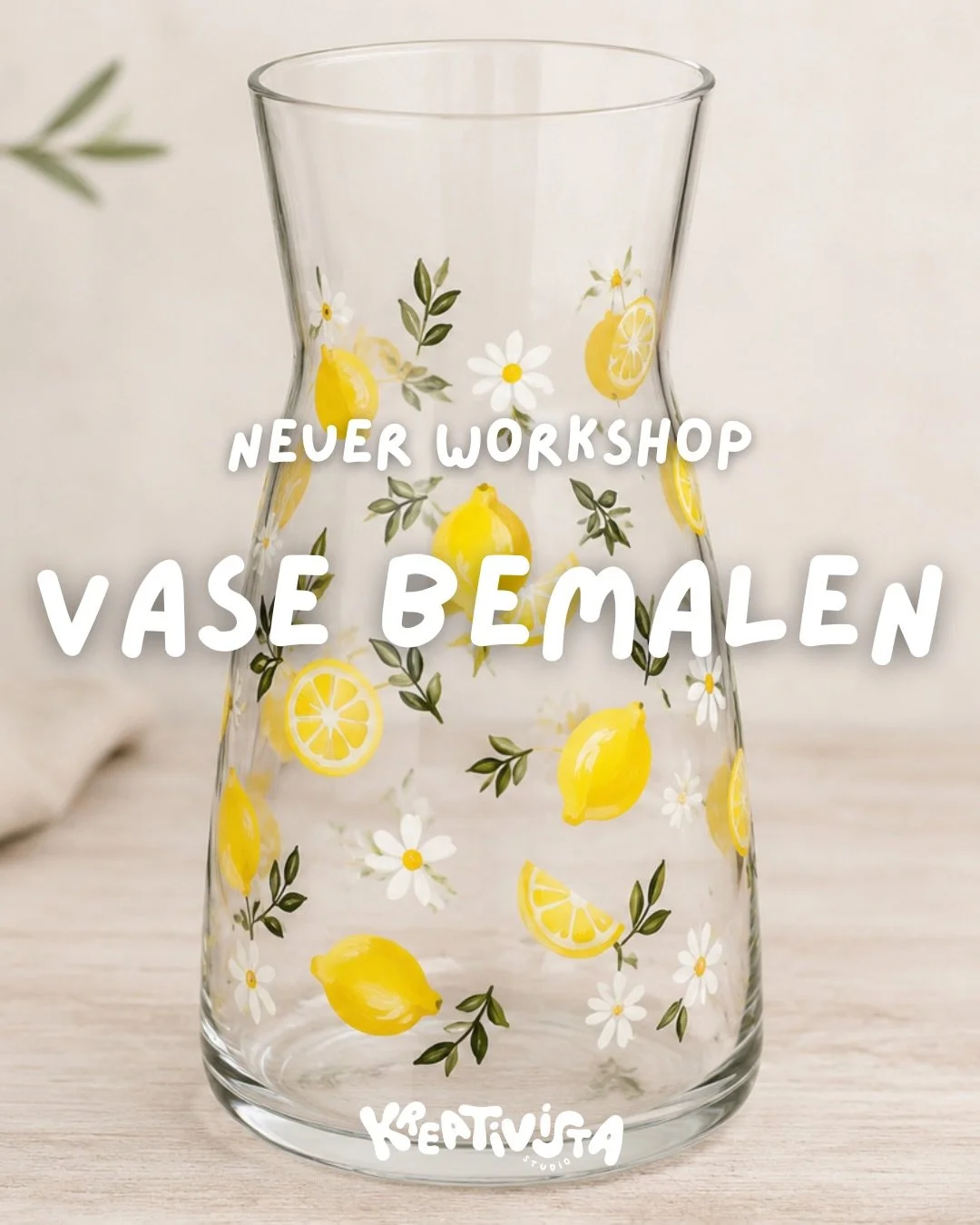 ✨ NEW WORKSHOP: Vase bemalen ✨ 

Du liebst sch&ouml;ne Interior-Pieces und kreative Me-Time?
 Dann ist unser neuer Workshop &bdquo;Vase bemalen&ldquo; genau das Richtige f&uuml;r dich 🤍
Gestalte deine eigene handbemalte Vase oder Karaffe, ganz nach 