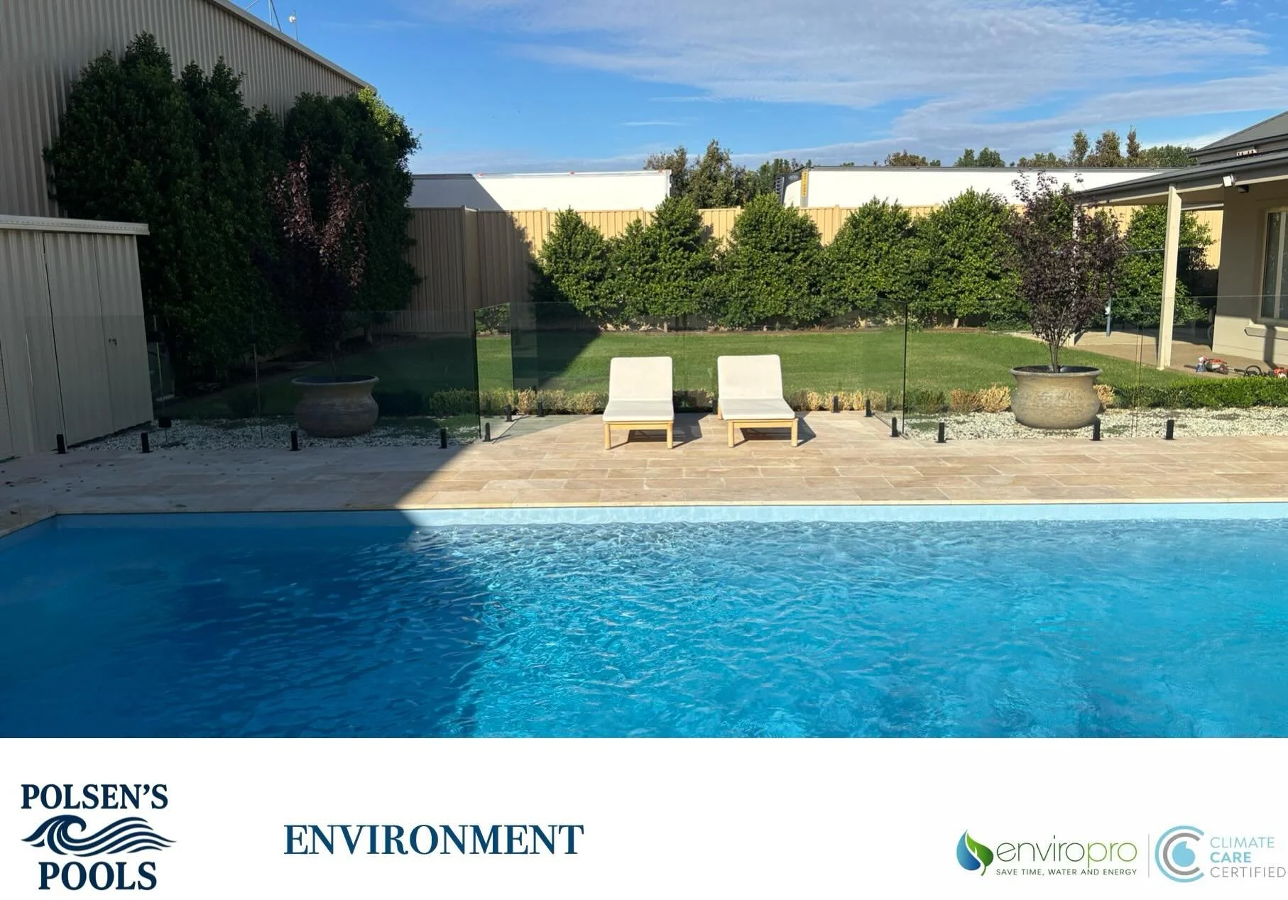 Discover environmental benefits 

At Polsen&rsquo;s Pools, sustainability and performance go hand in hand. That&rsquo;s why we utilise equipment from the EnviroPro and Climate Care Certified ranges, helping our clients enjoy crystal-clear pool water 