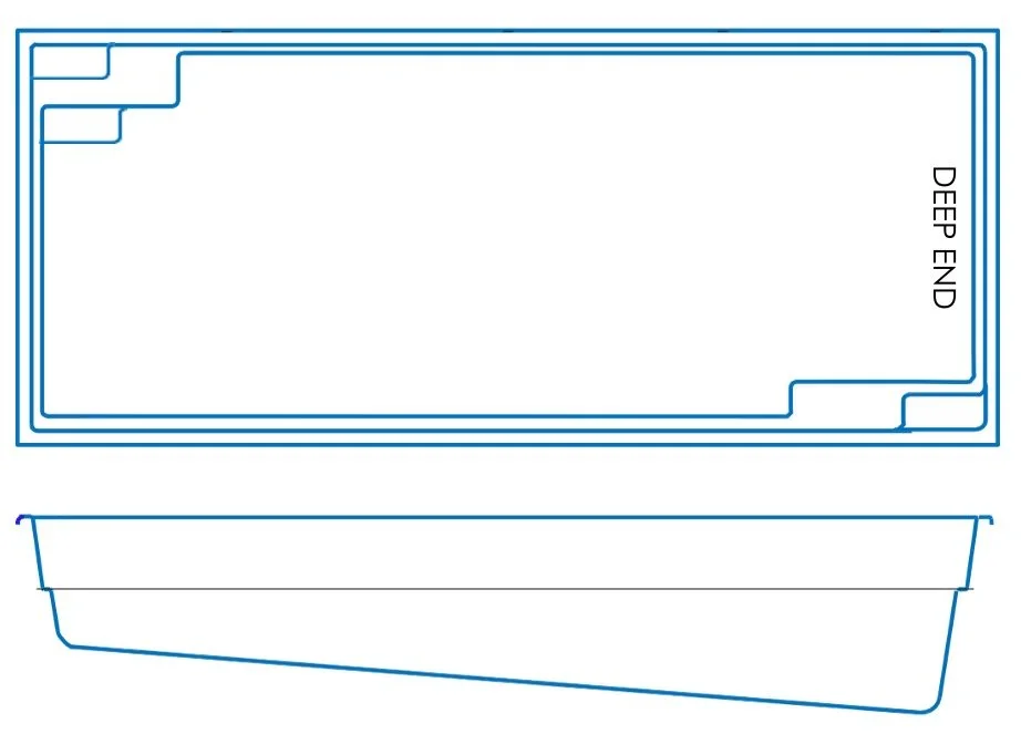 A diagram of a blue 8.5 x 3.67 inch check, with the words "DEEP END" printed on the right side, and an outline of the check's layout including borders and sections.