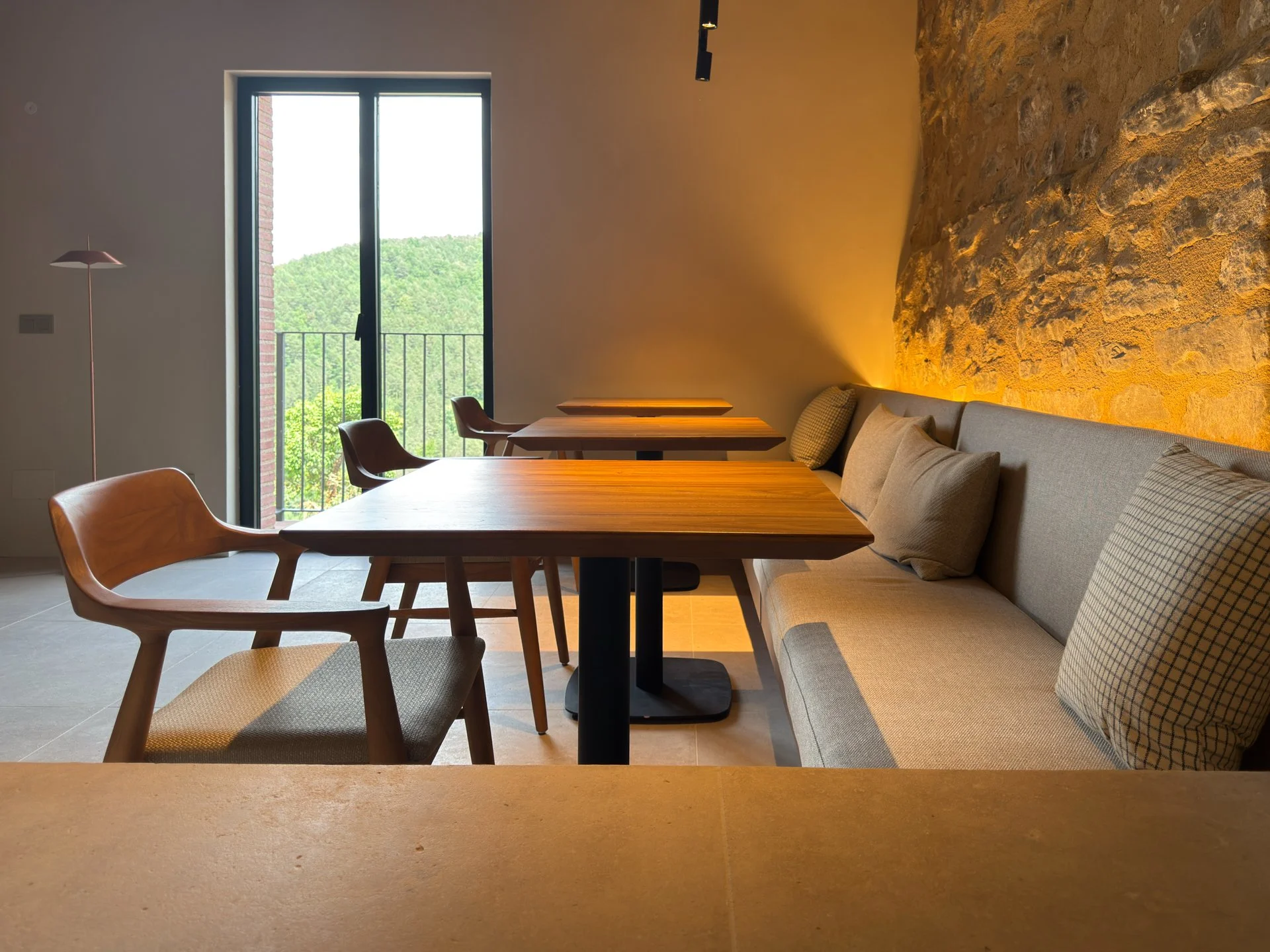 Three-course dinner table at Seven By Bussacs restaurant, Catalan Pyrenees