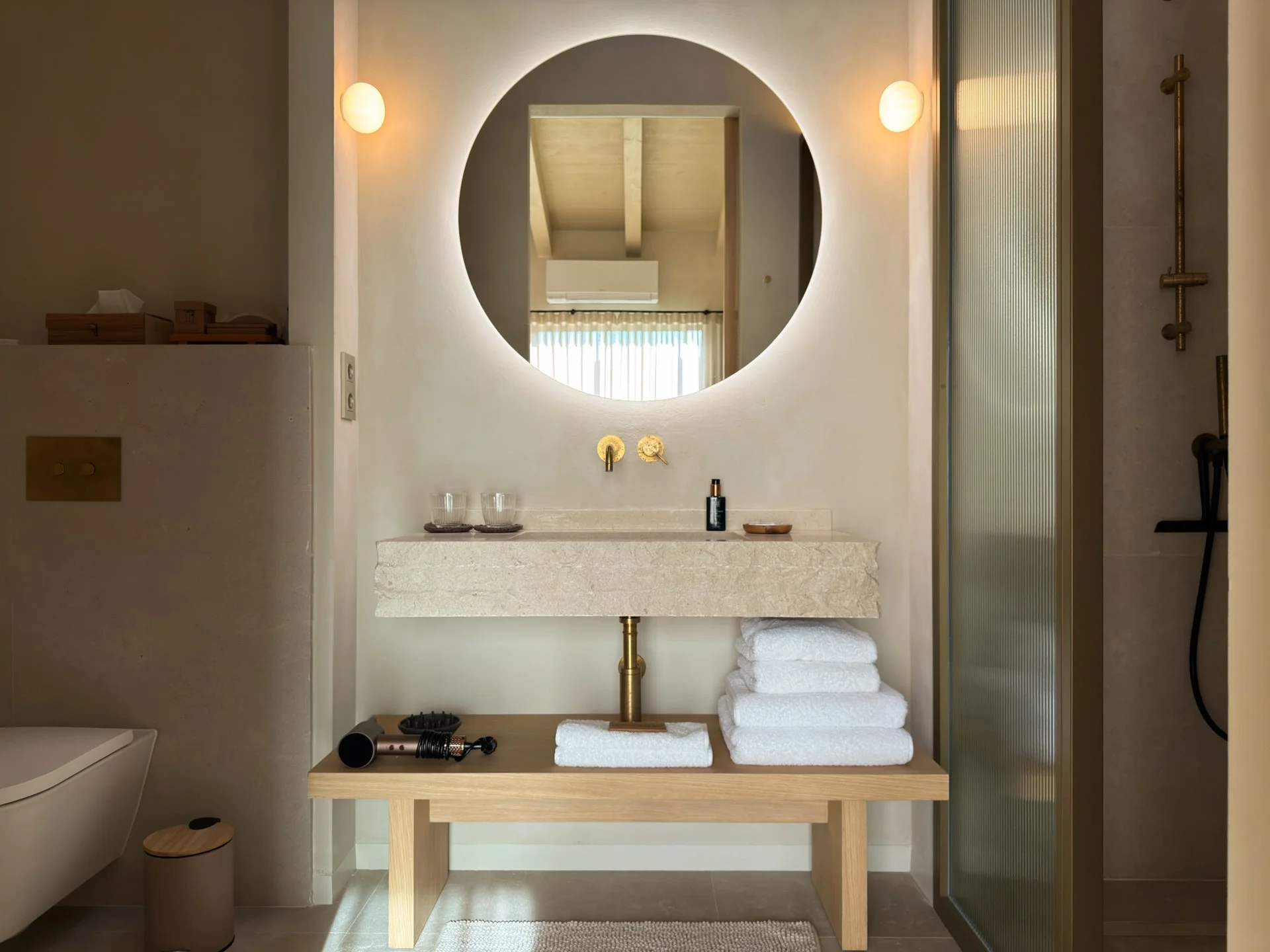 Suite with mountain view at Seven By Bussacs, luxury boutique hotel in the Spanish Pyrenees, bathroom with walk-in shower