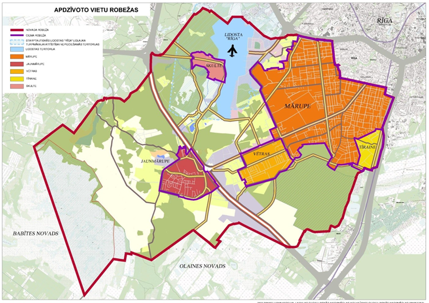 Mārupe — bezmaksas piegādes zona (oranžā)