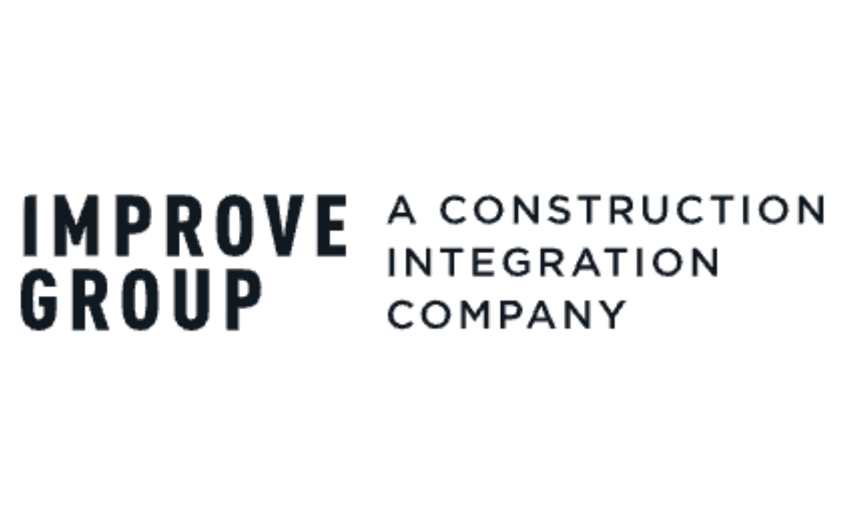 A distorted, glitchy digital image with black background and red and blue streaks. Text is partially visible, mentioning 'IMPROVE GROUP' and words related to construction and renovation.