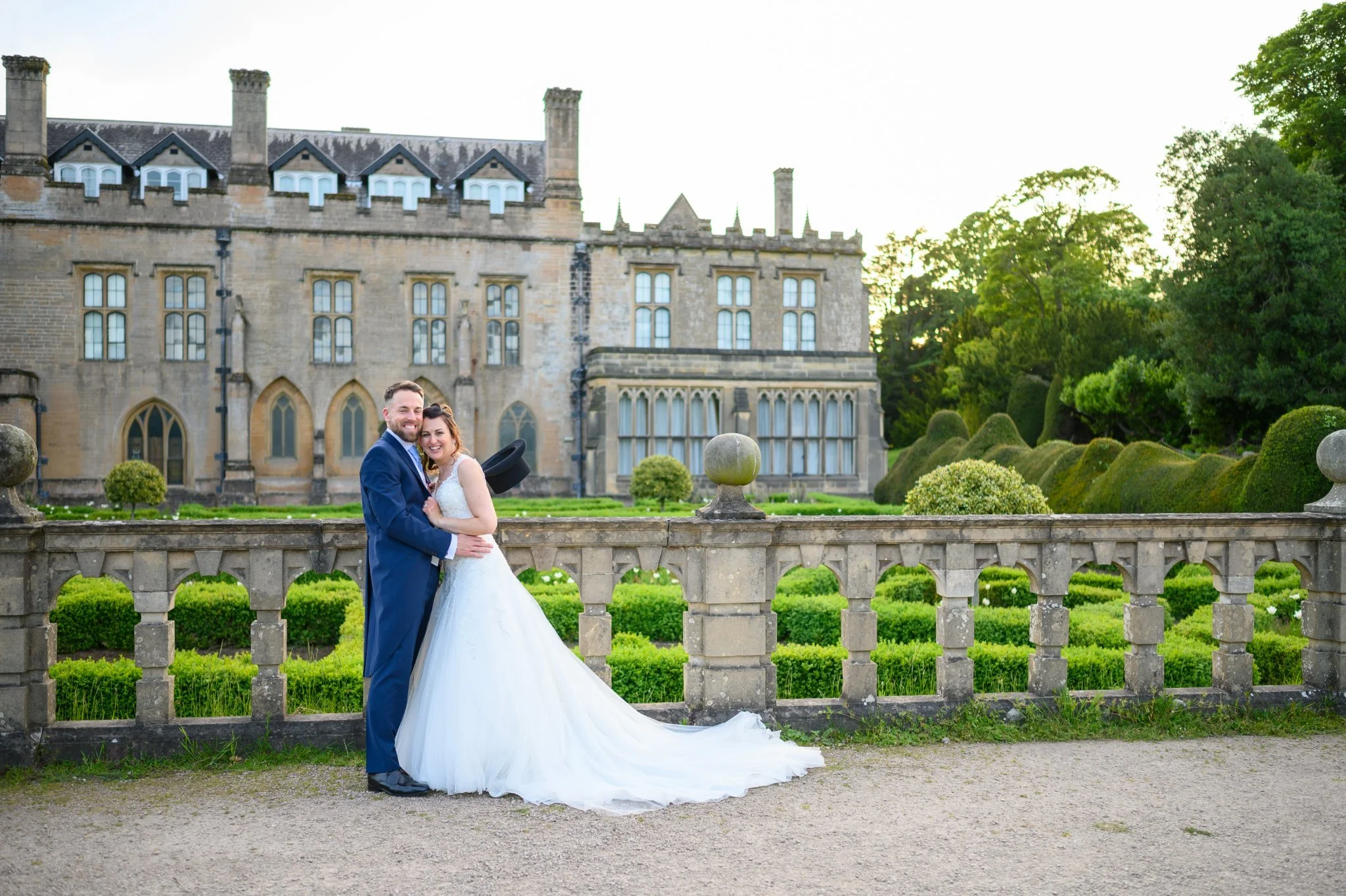 wedding couple outside their wedding venue at Newstead Abbey