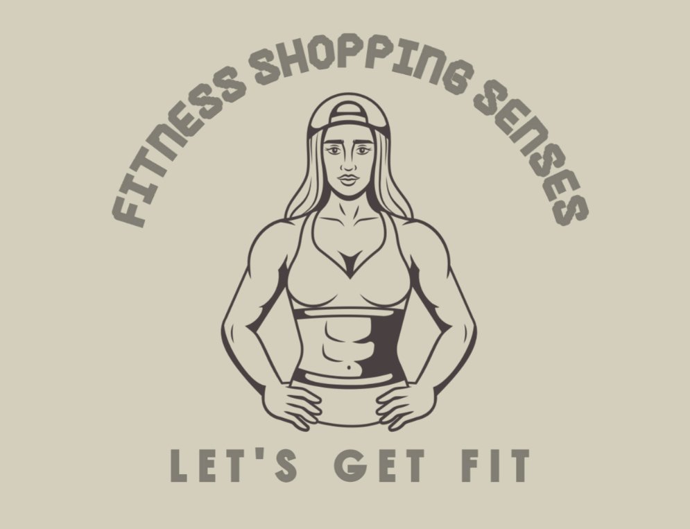 Logo of a fitness clothing brand with a line art illustration of a muscular woman wearing a sports bra and cap, with the text 'Fitness Shopping Secrets' arched above and 'Let's Get Fit' below.