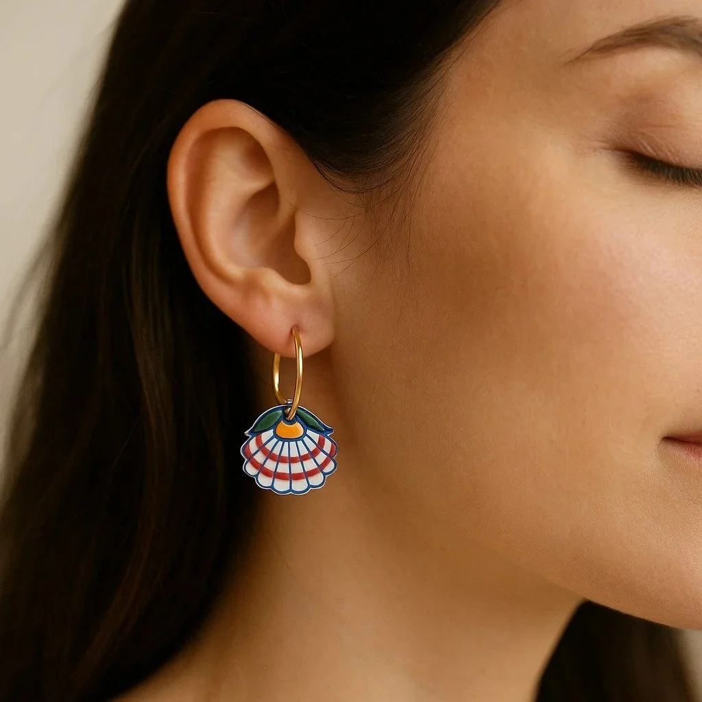 Boucles d’oreilles fleurs, bijoux artisanaux uniques en faïence ancienne