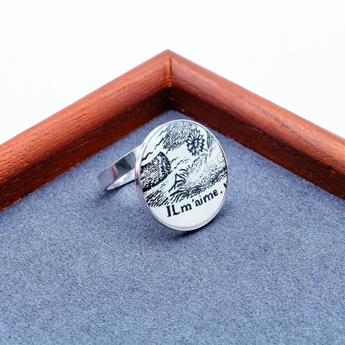 Bague en faïence de Gien, argent massif