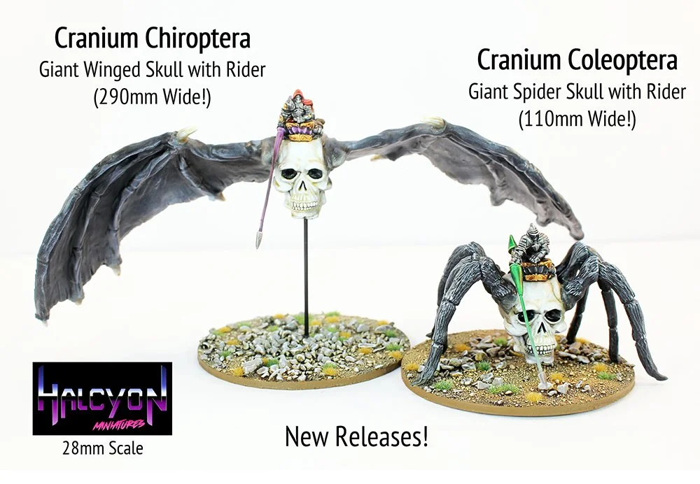 Flying and Spider Giant Skulls new 28mm Halcyon Miniatures