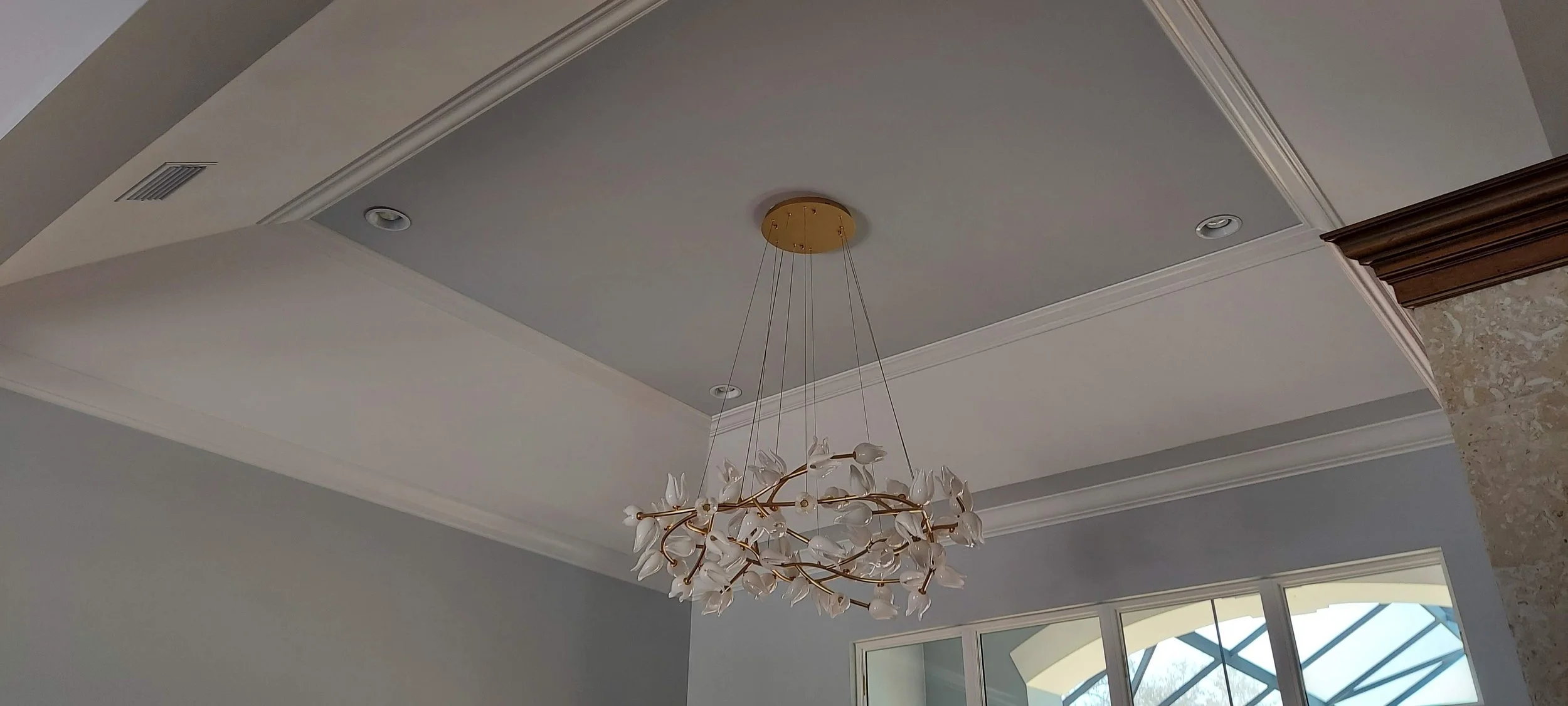 A different position, to show the intricacy of the work achieved on this ceiling repair & painting done over this "Oaks" home.