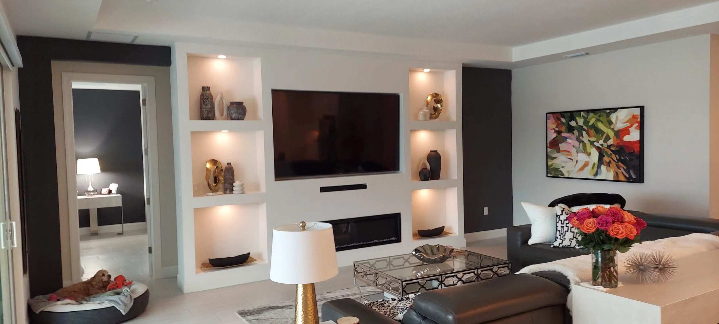 Here is an example of the accent color against the light grey on the walls in the home at the Woodlands of Venice, FL