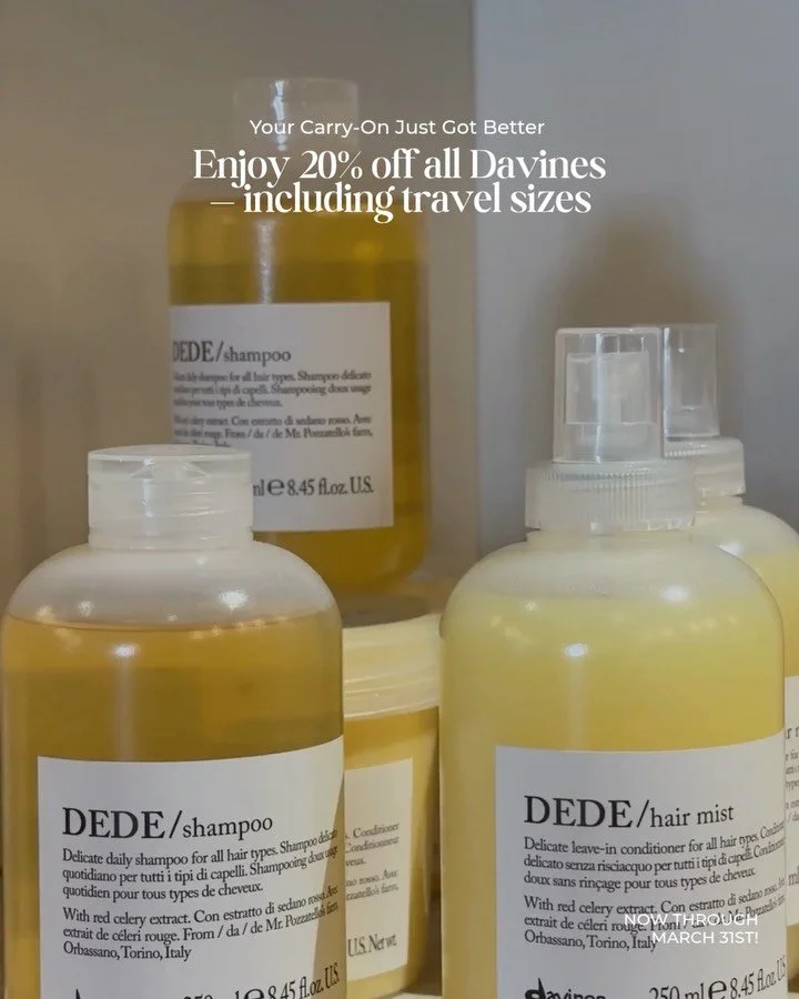 Your carry-on just got better 🧴✨👙

Spring break hair starts before the trip and stays with you after you&rsquo;re back. Keep your hair feeling soft, healthy, and taken care of from takeoff to touchdown (and every day after).

Enjoy 20% off all Davi