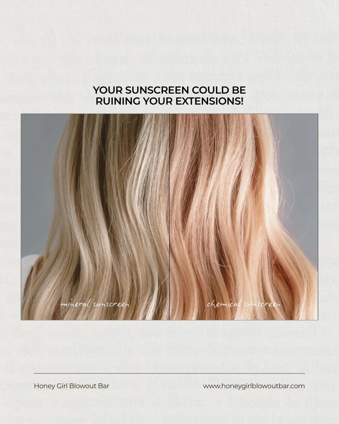 Your summer hair tip you didn&rsquo;t know you needed 🌊💁🏼&zwj;♀️☀️🧴

Not all SPF is extension-friendly&mdash;and the wrong one can actually shift your color over time. Ingredients like avobenzone + octocrylene can react with minerals in sweat or 