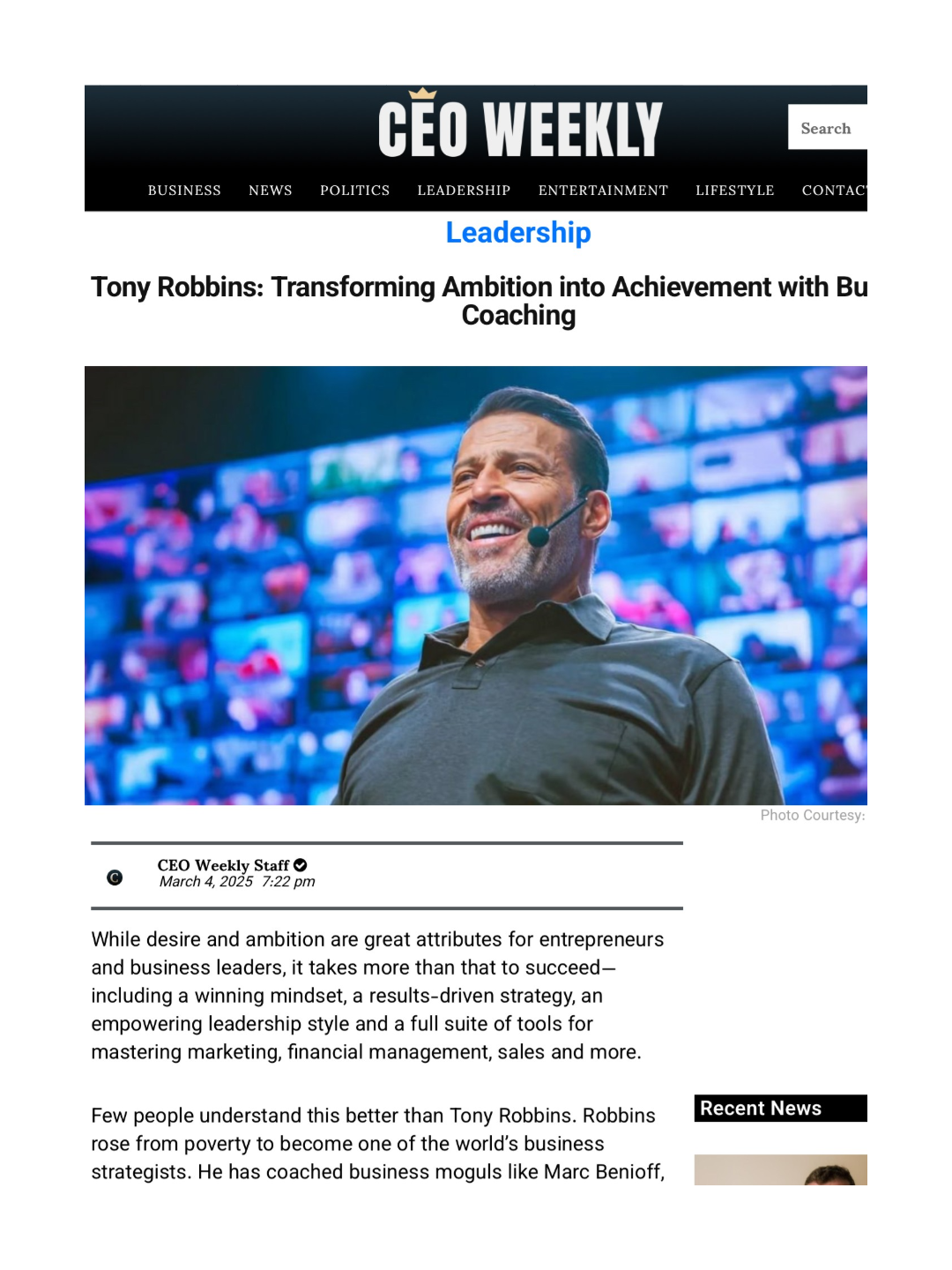 Tony Robbins in CEO Weekly