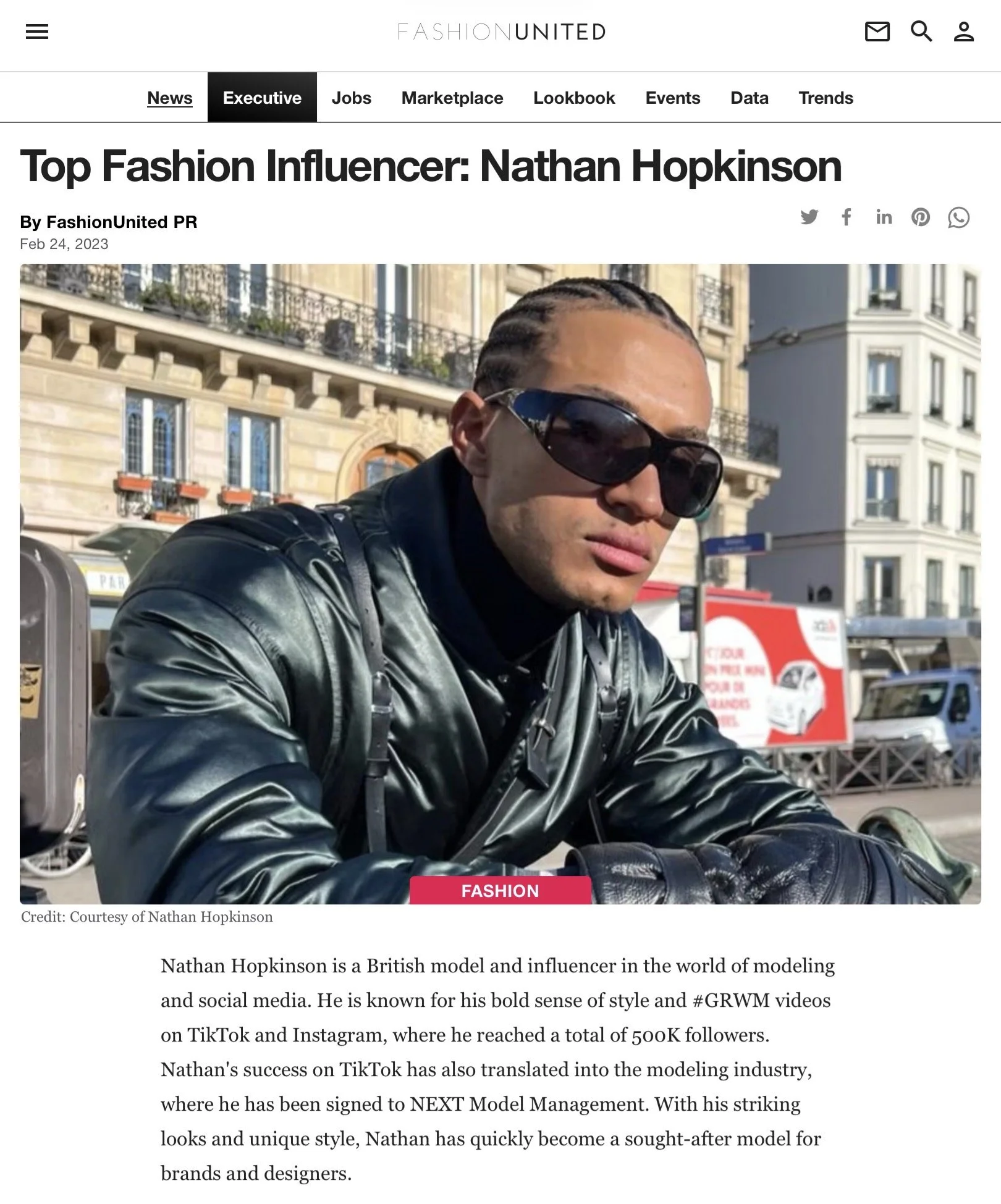 Fashion influencer and model Nathan Hopkinson featured on FashionUnited.com