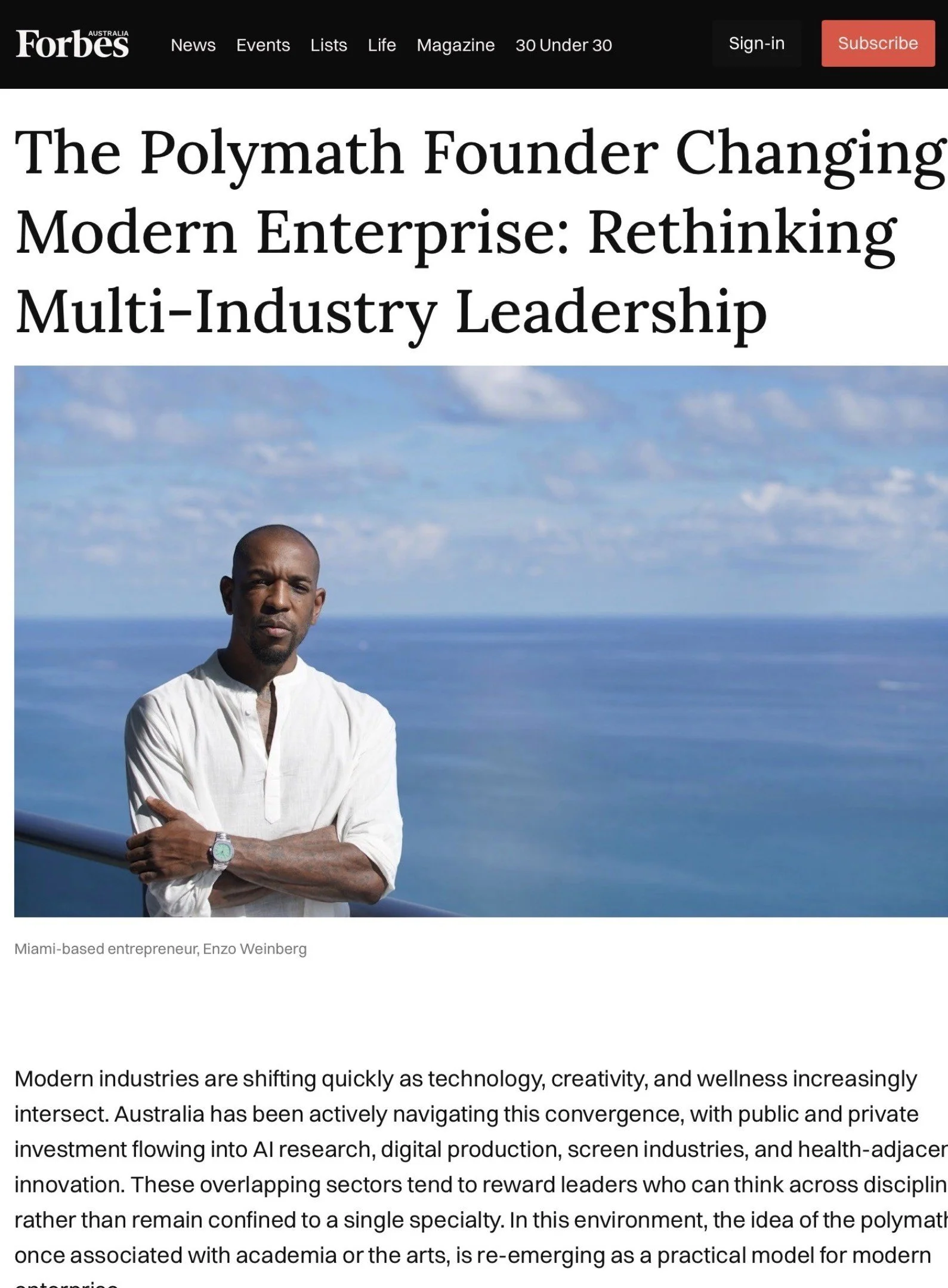 Polymath & Entrepreneur Enzo Weinberg in Forbes Australia