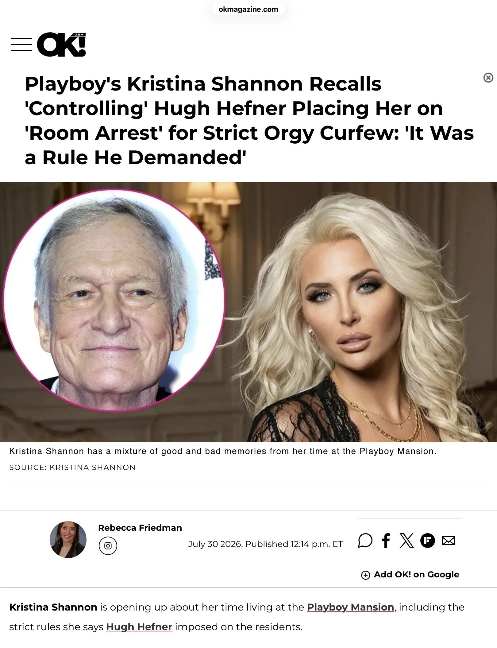 OK! magazine story about Playboy model Kristina Shannon and OhChat.com