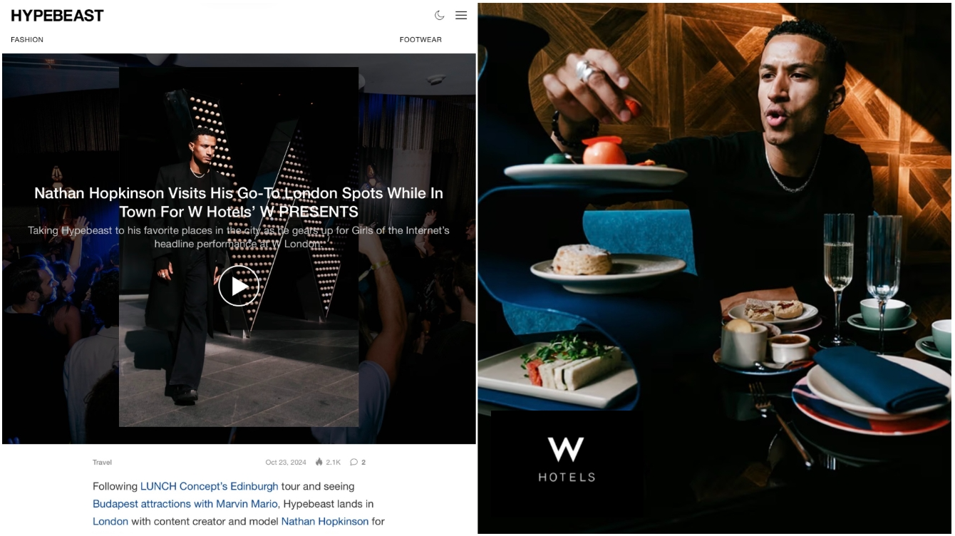 Campaign with W Hotels, Hypebeast and model Nathan Hopkinson.