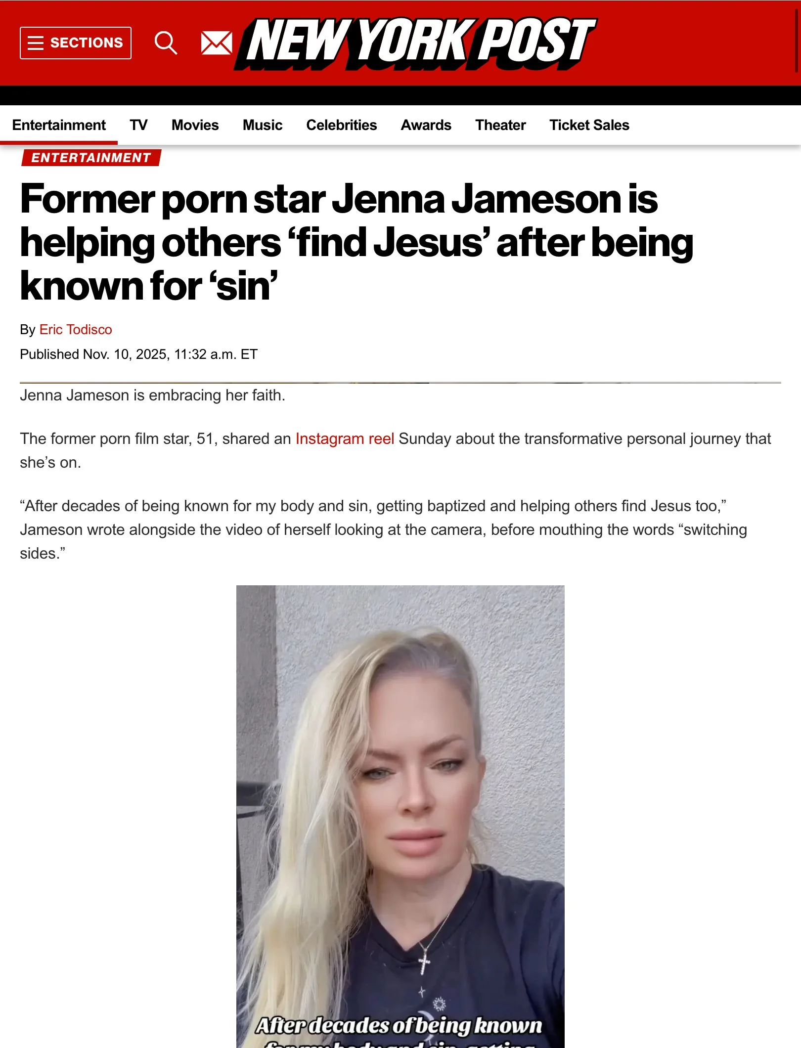 Jenna Jameson in the NY Post, November 2025