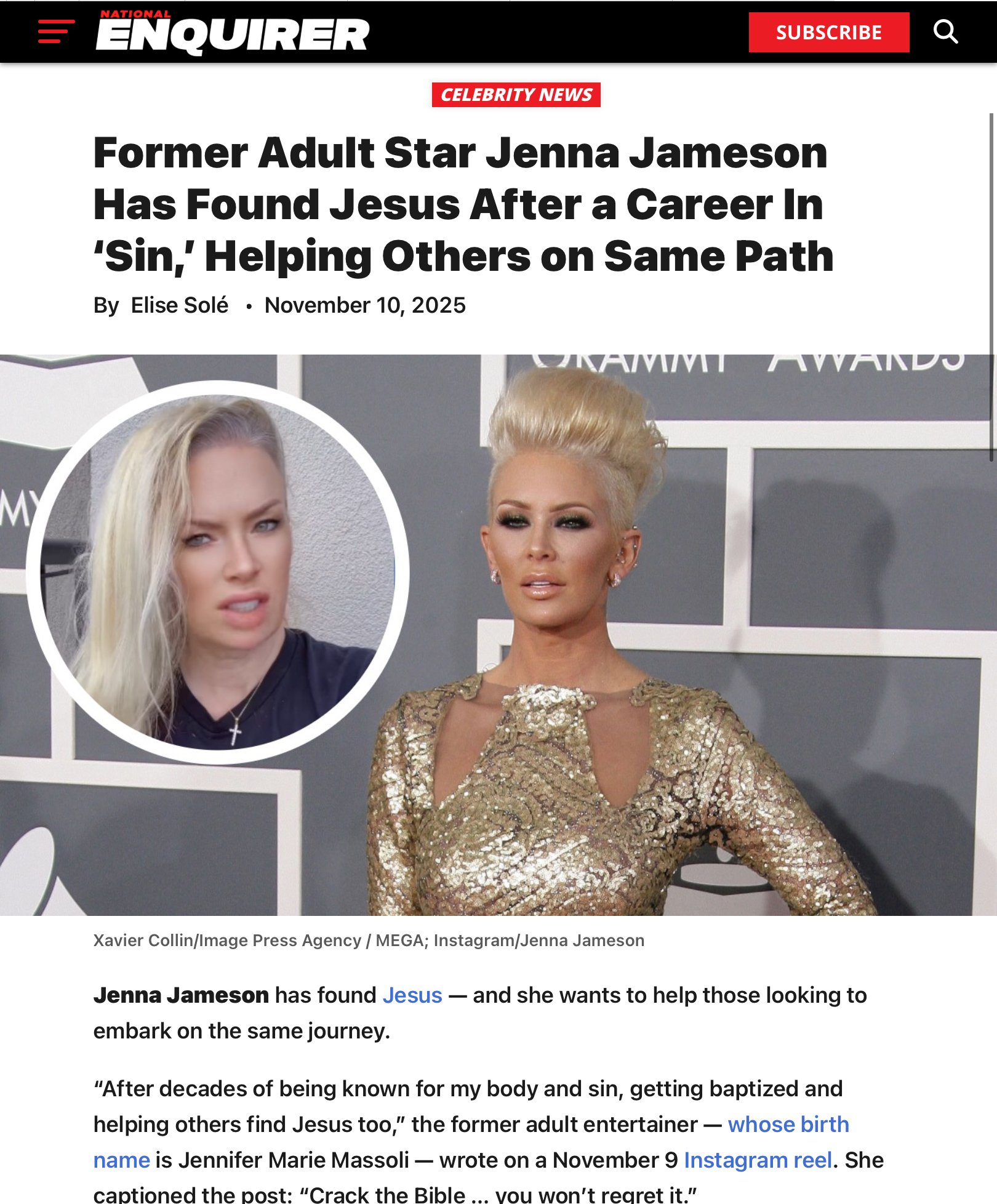 Celebrity Jenna Jameson in The National Enquirer, November 2025