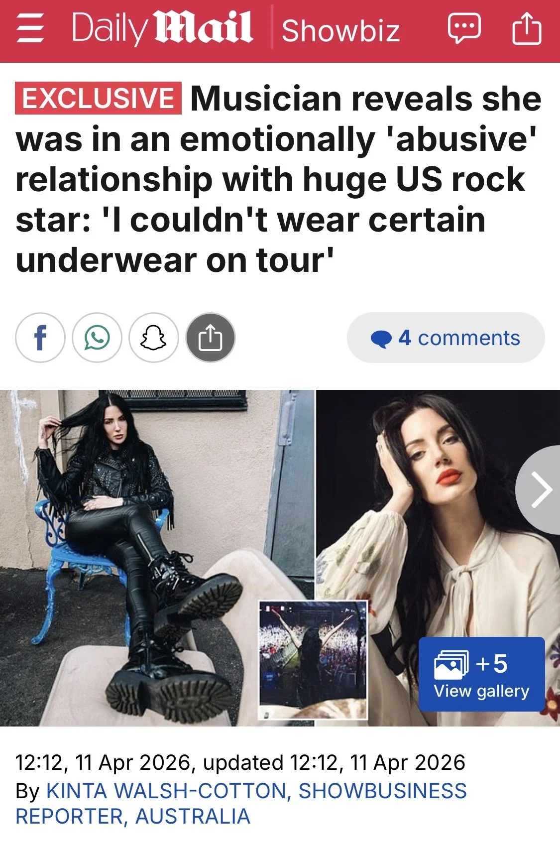 Rock singer Dorothy Martin featured on the Daily Mail Online, 2026