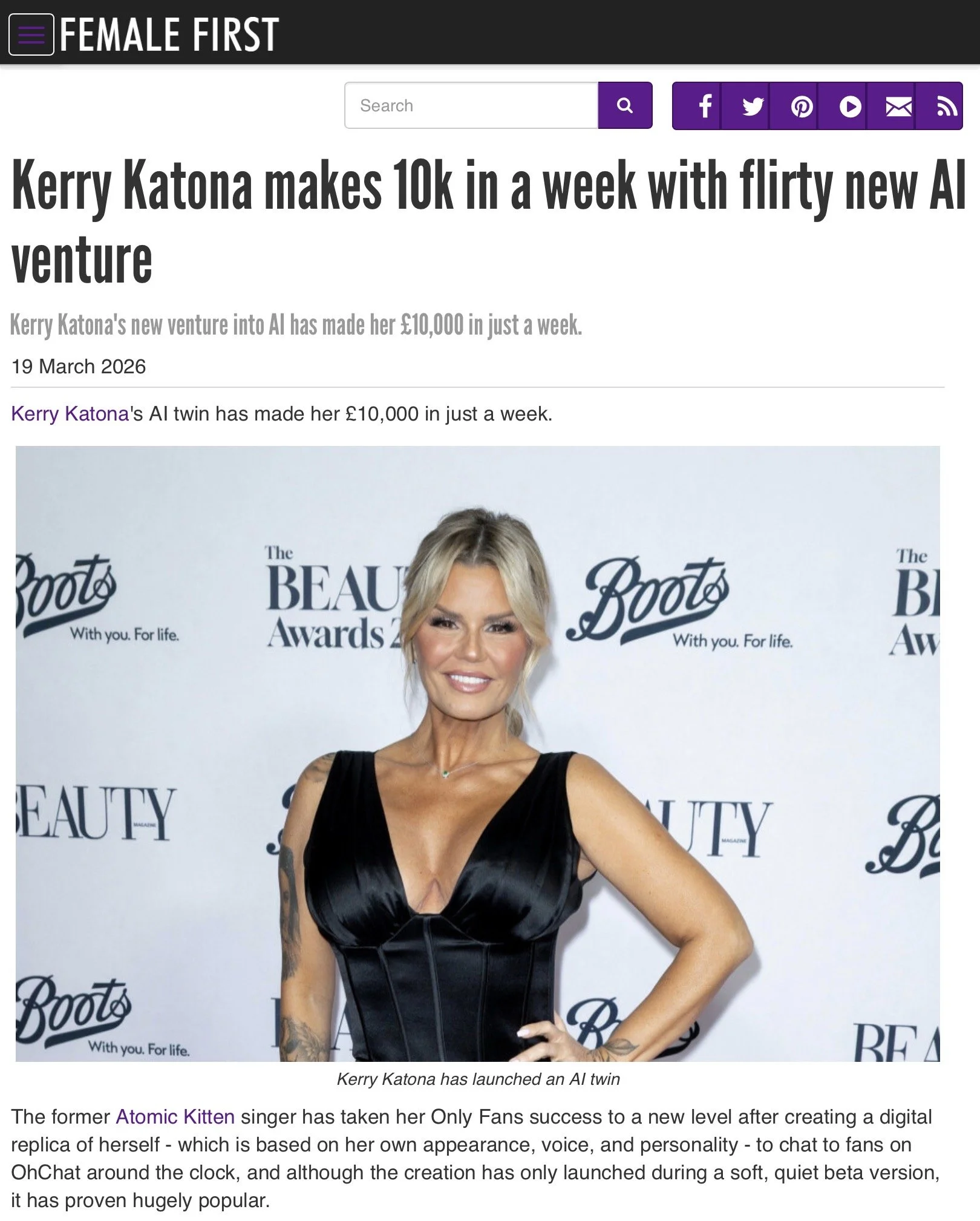 British reality star Kerry Katona and OhChat.com - Female First