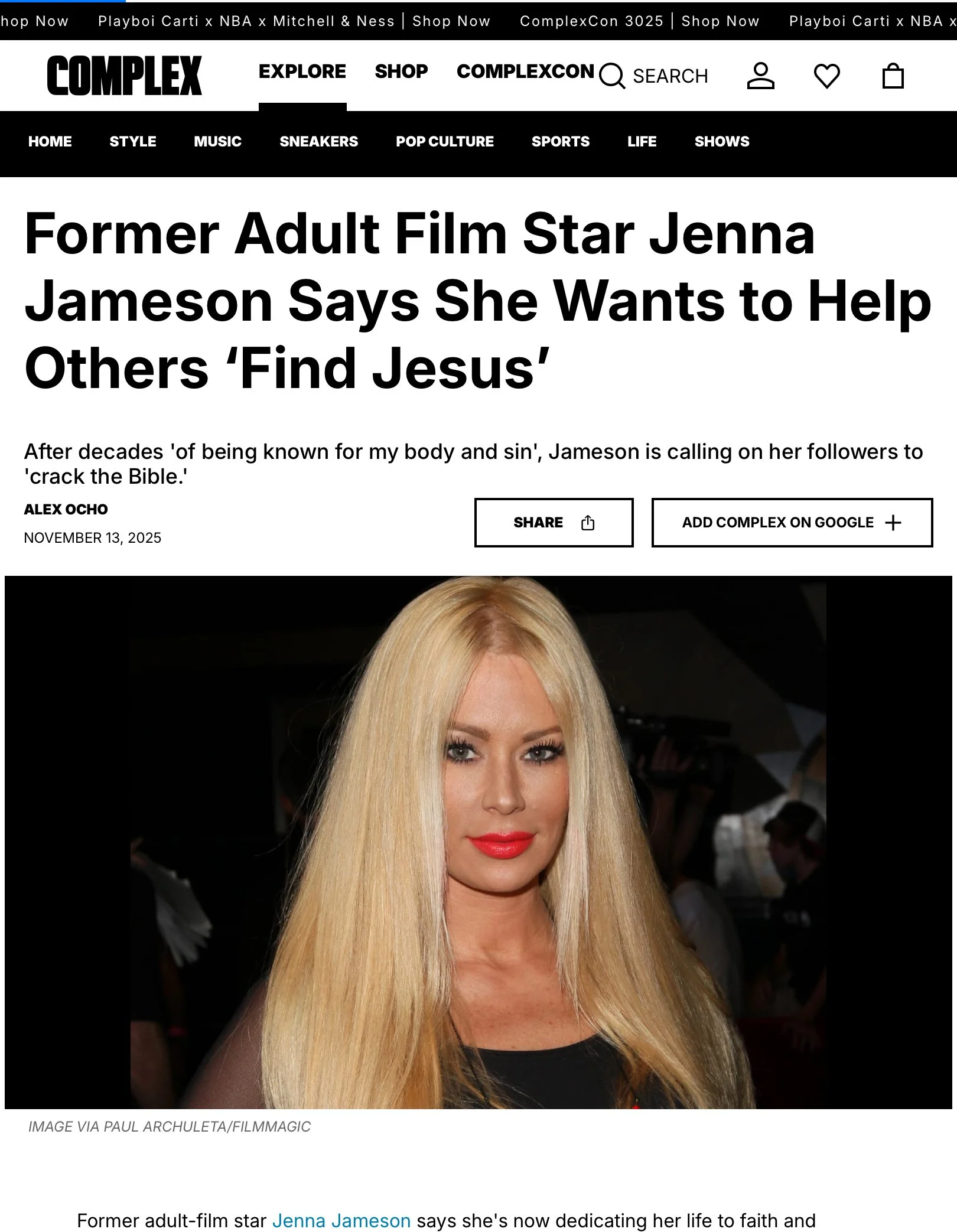 Jenna Jameson on Complex.com