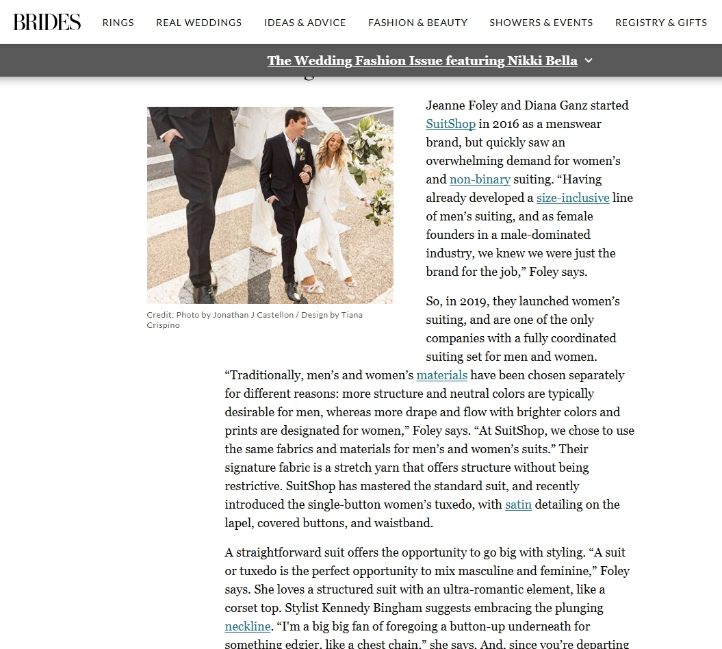 Brides magazine wedding outfit feature featuring Suitshop