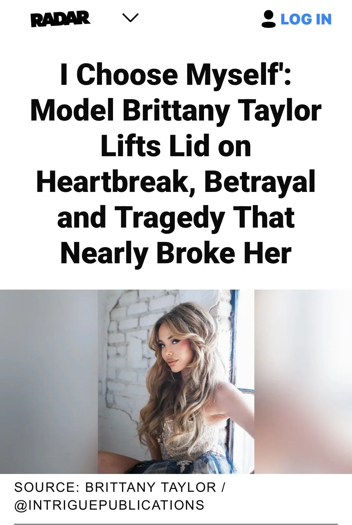 Model and actress Brittany Taylor on Radar Online, June 2026