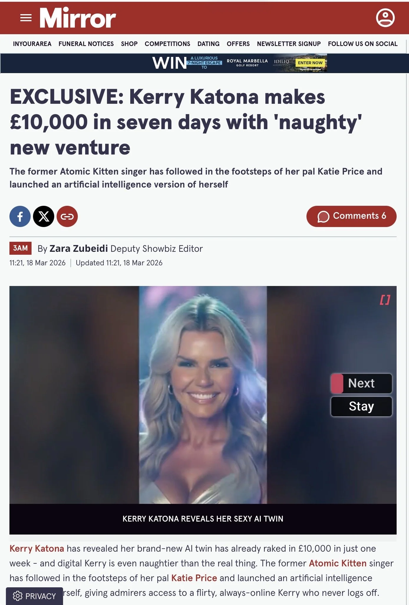 British reality star Kerry Katona and OhChat.com - Mirror online