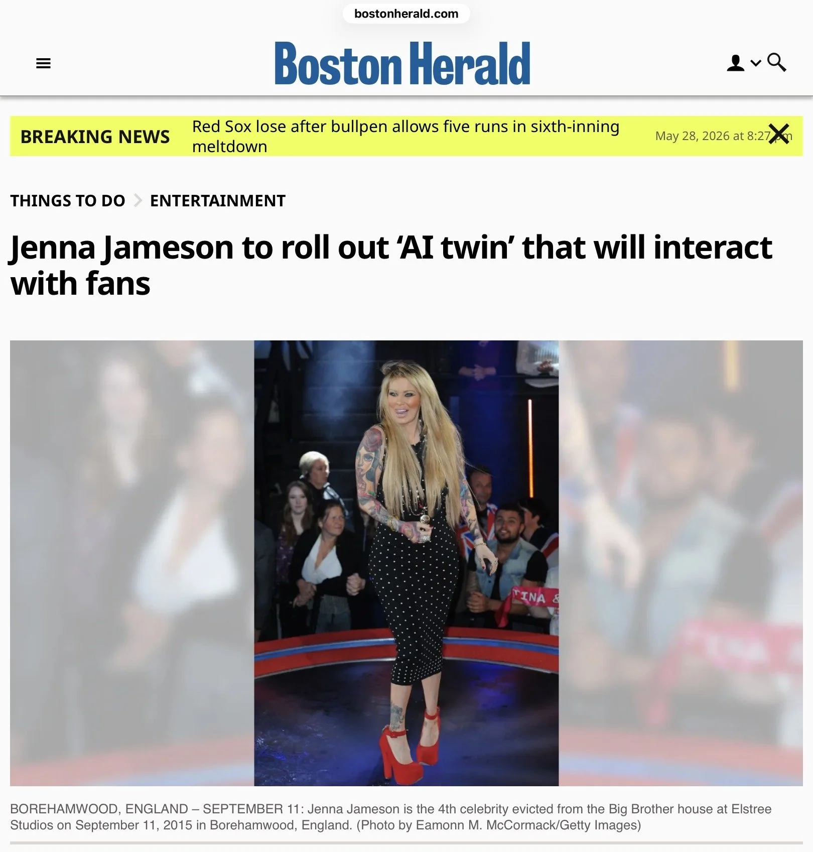Celebrity Jenna Jameson in The Boston Herald, 2026 (Available to US readers only)