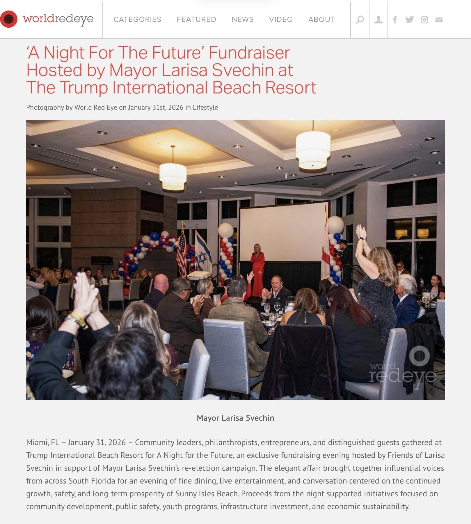 Mayor Larisa Svechin featured in World Red Eye, USA.