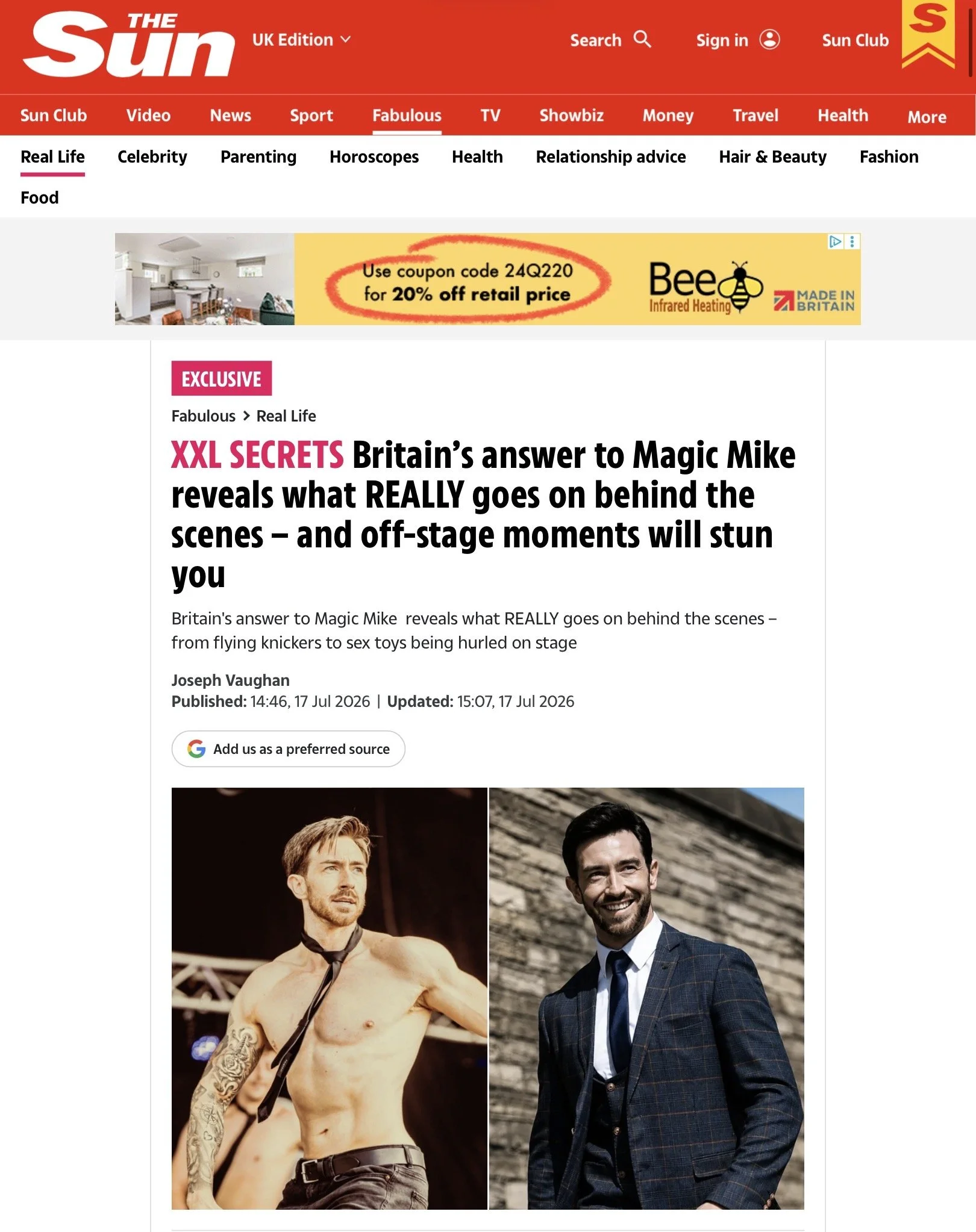 Million Dollar Men Live's founder Andy McGuire featured in The Sun, July 2026