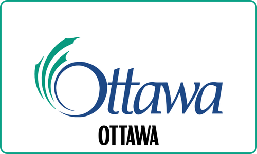 Ottawa logo with stylized maple leaves and the word 'Ottawa' in blue and black