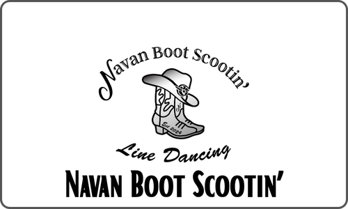 Logo for Navan Boot Scootin' line dancing, featuring a cowboy boot with a hat.