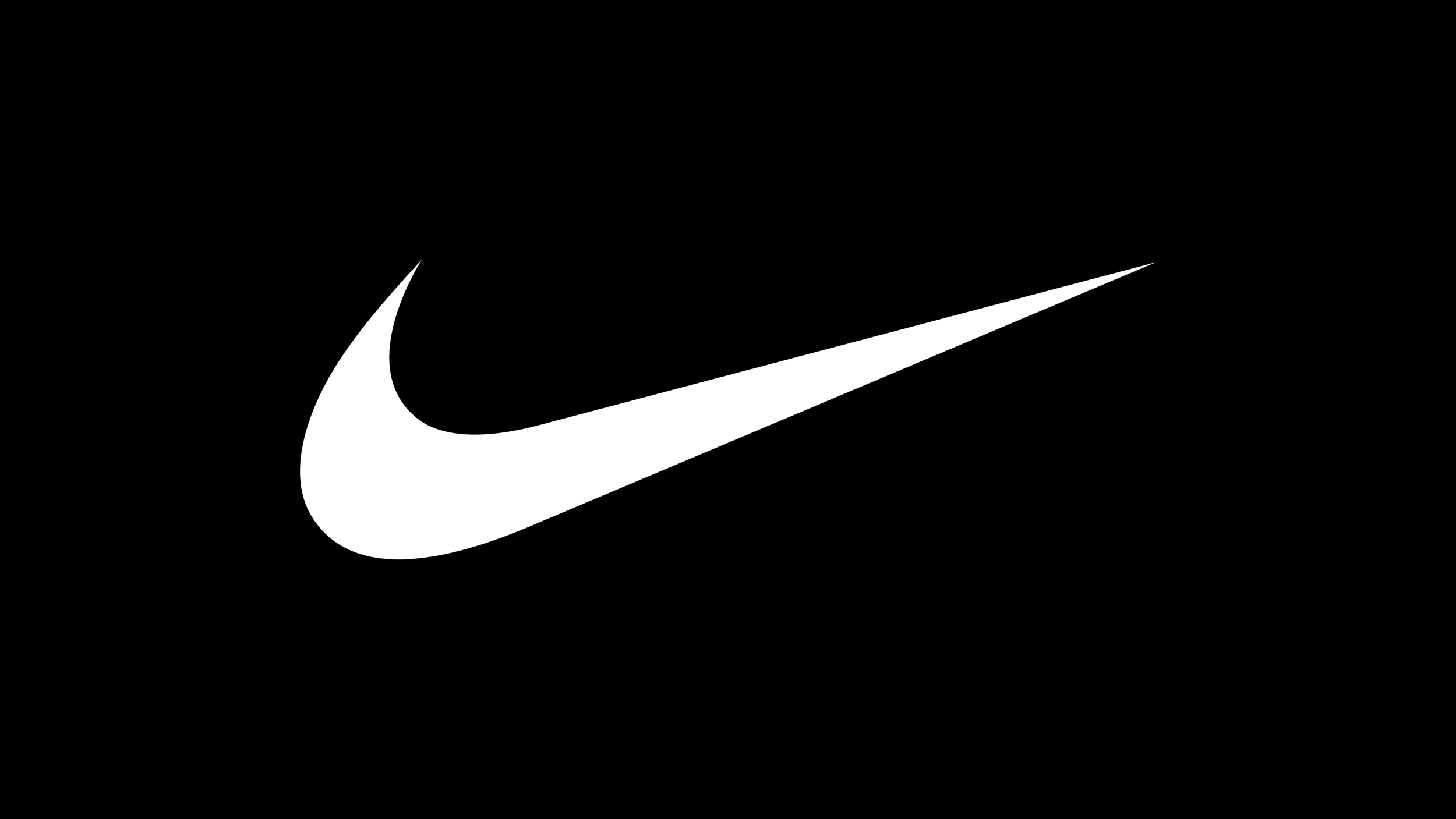 The Nike logo, a white swoosh on a black background.