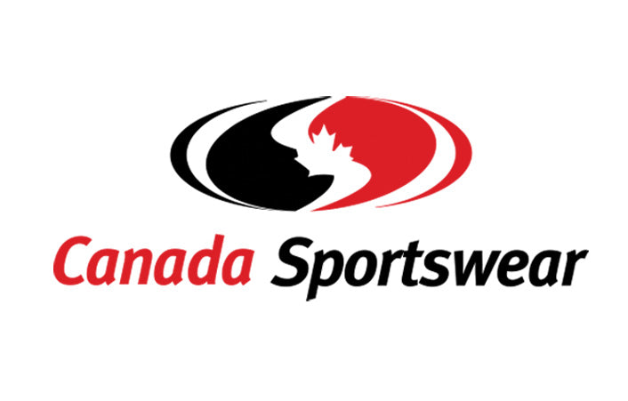 Logo for Canada Sportswear featuring a stylized maple leaf and abstract black and red design