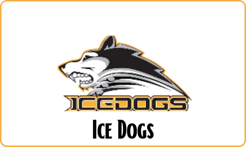 Logo of Ice Dogs featuring a snarling wolf head with black and white fur and the text 'Ice Dogs' below.